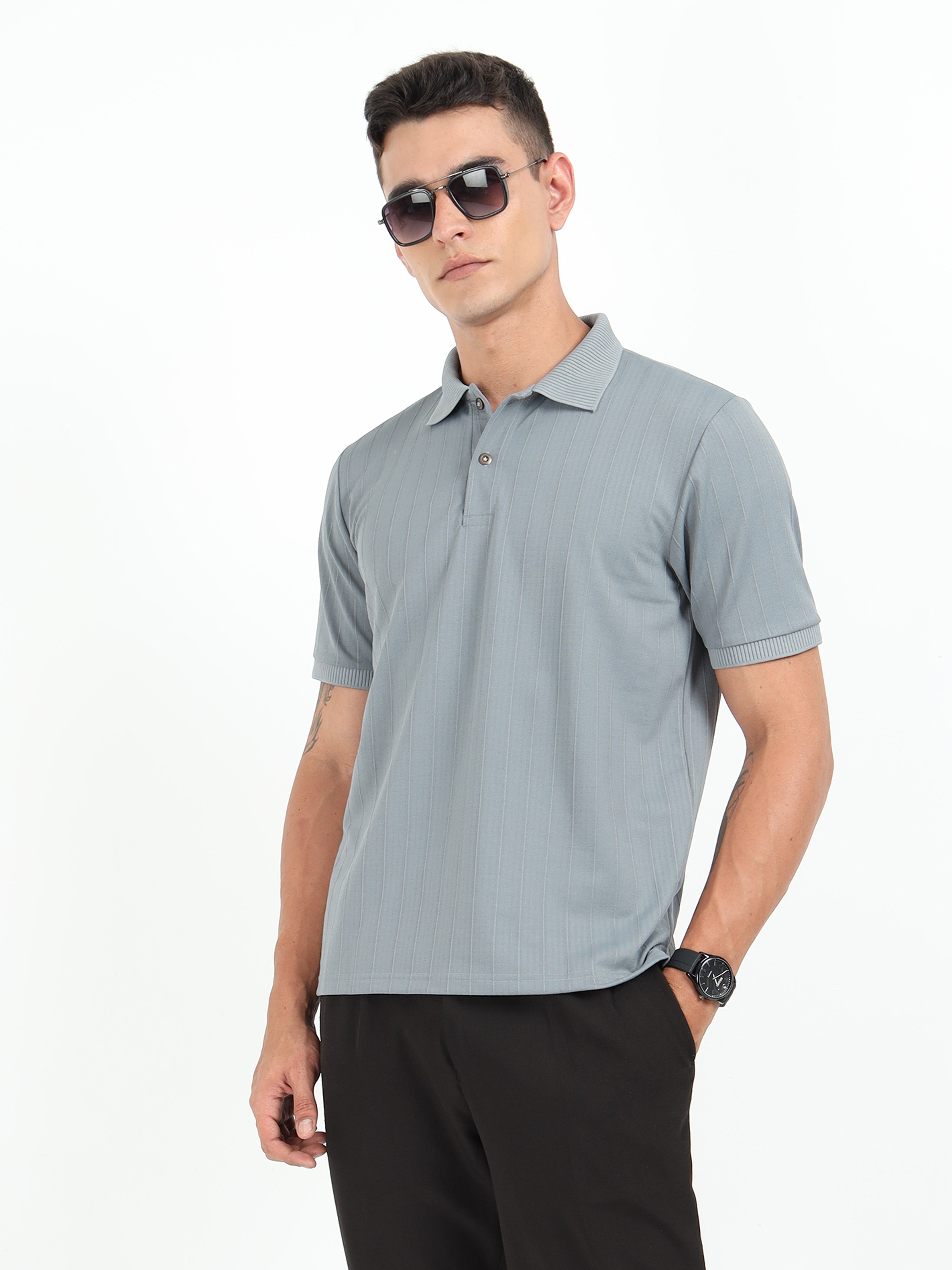 Grey Korean Polo T-Shirt