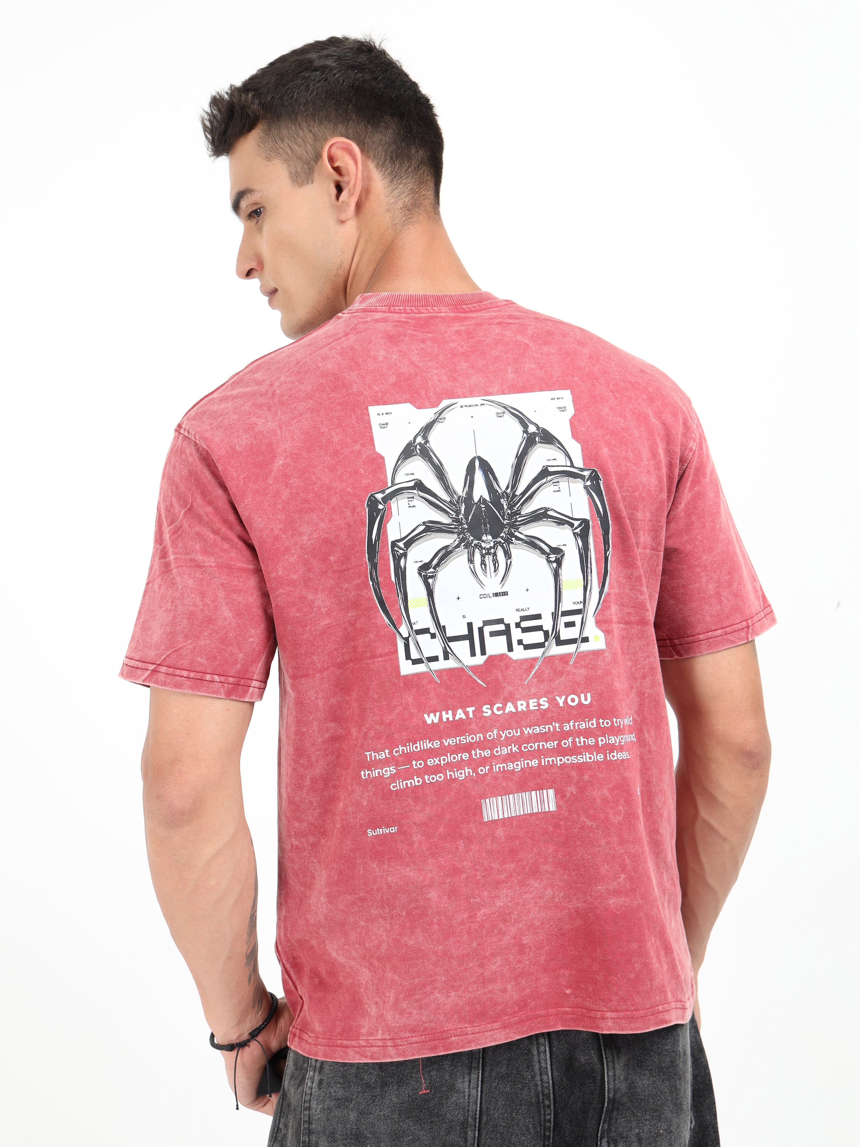 Burgundy Uneven Washed Oversized T-Shirt