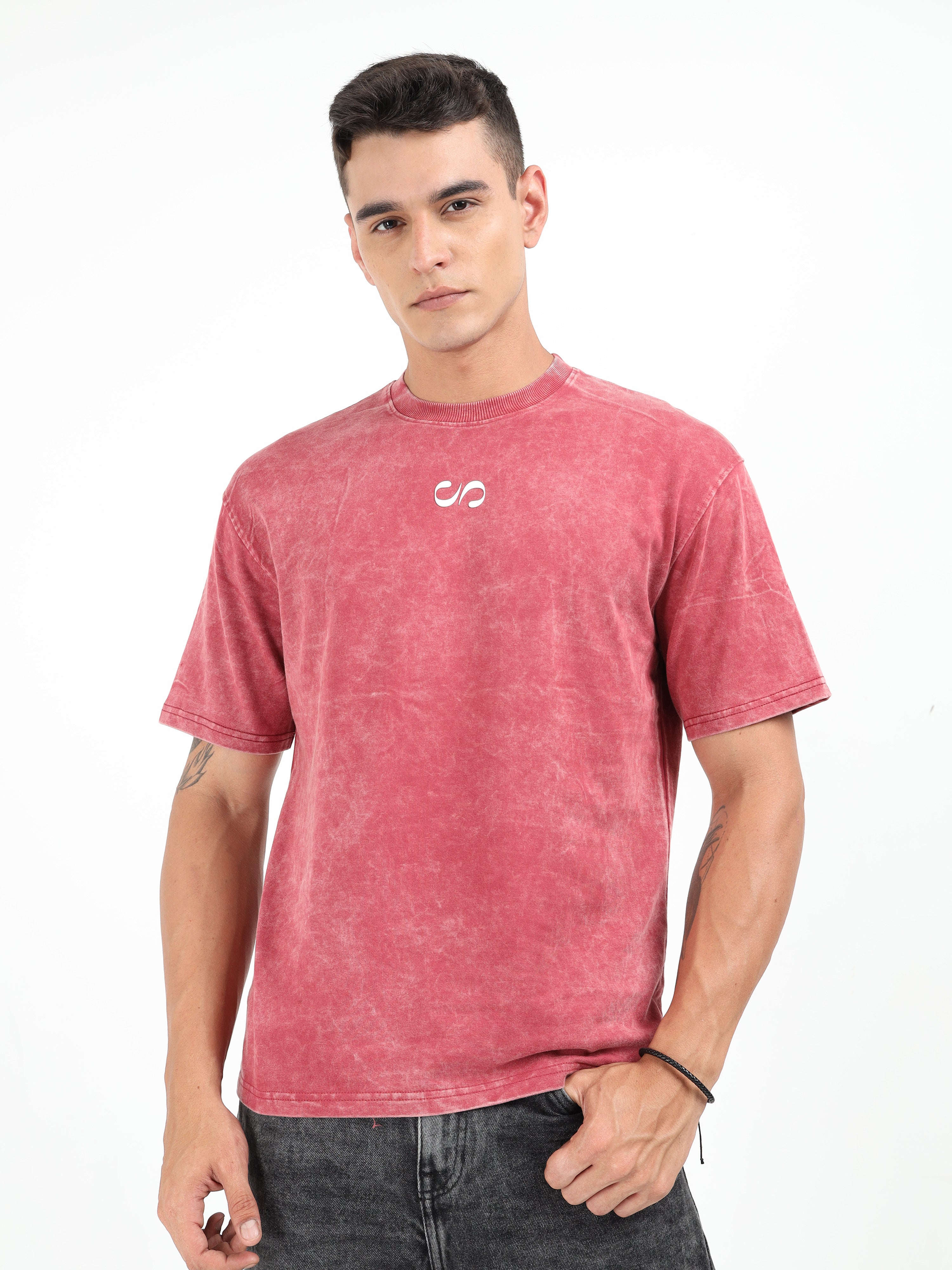 Burgundy Uneven Washed Oversized T-Shirt