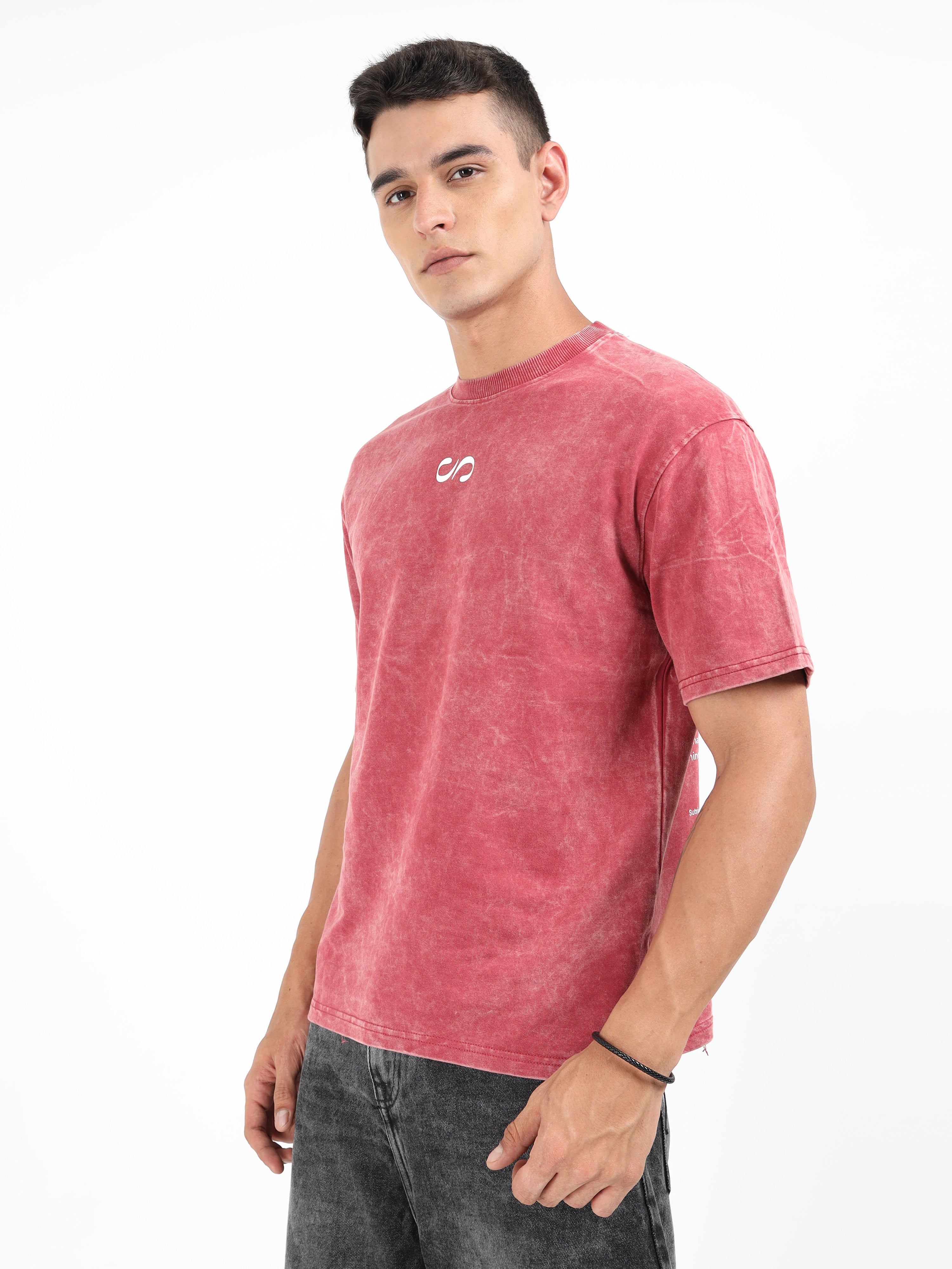 Burgundy Uneven Washed Oversized T-Shirt