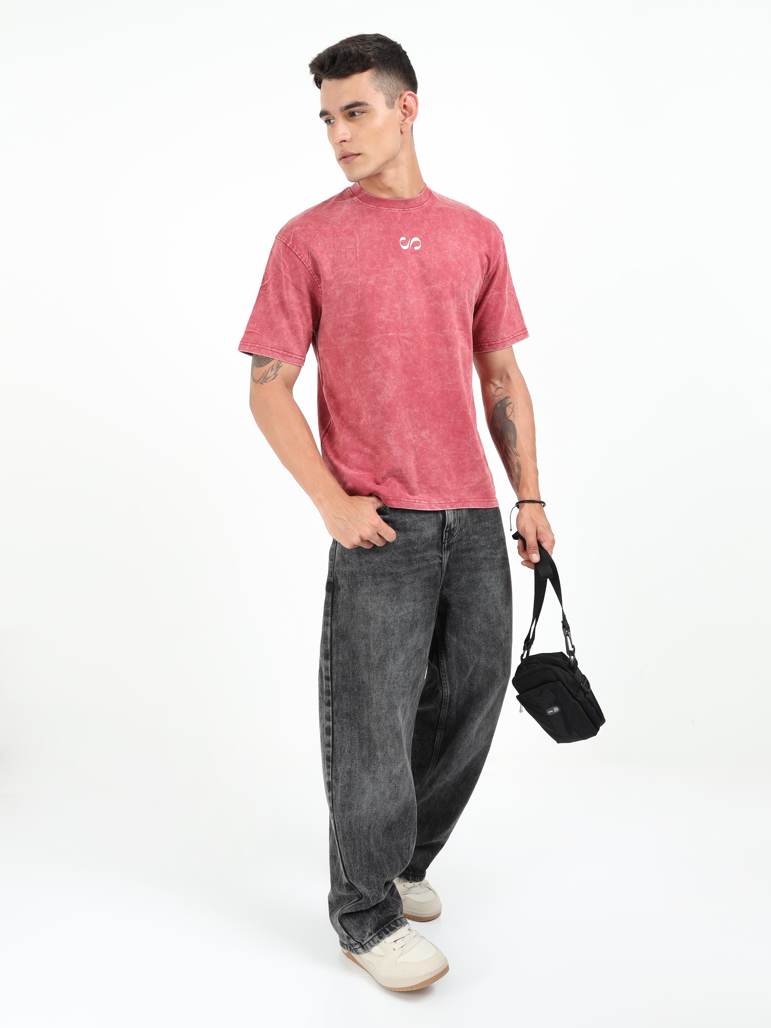 Burgundy Uneven Washed Oversized T-Shirt