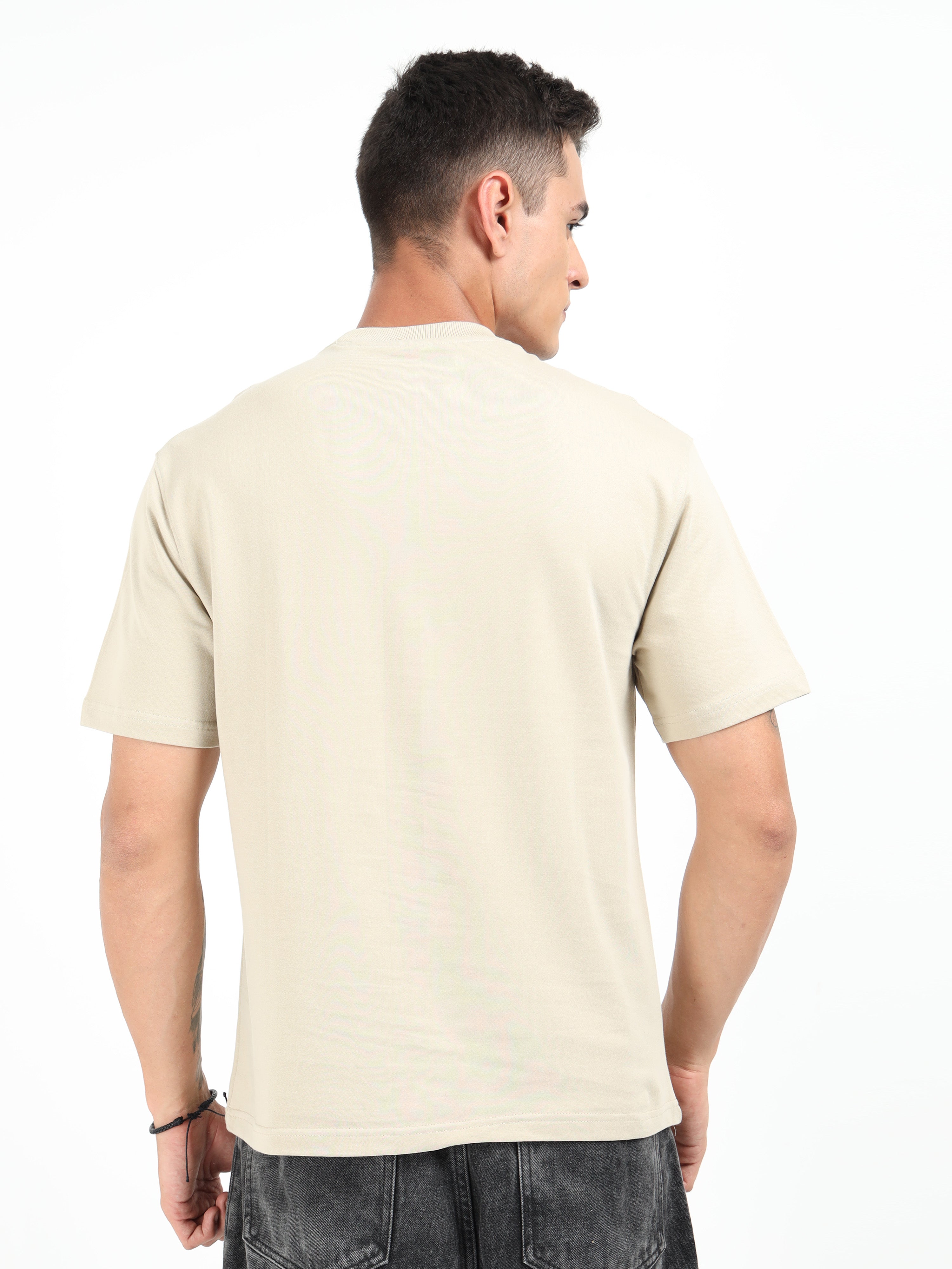 Beige Solid Oversized Tee