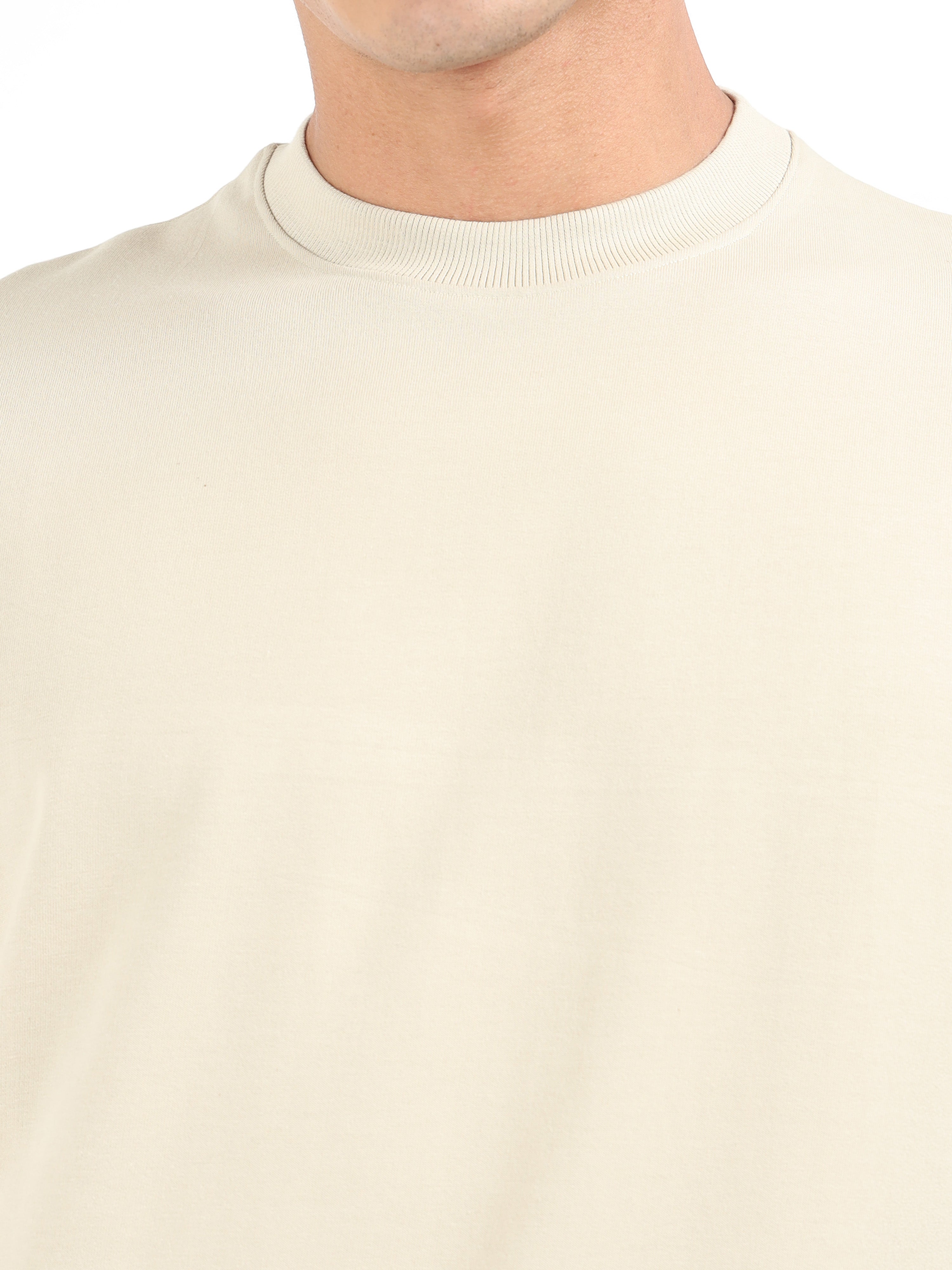 Beige Solid Oversized Tee