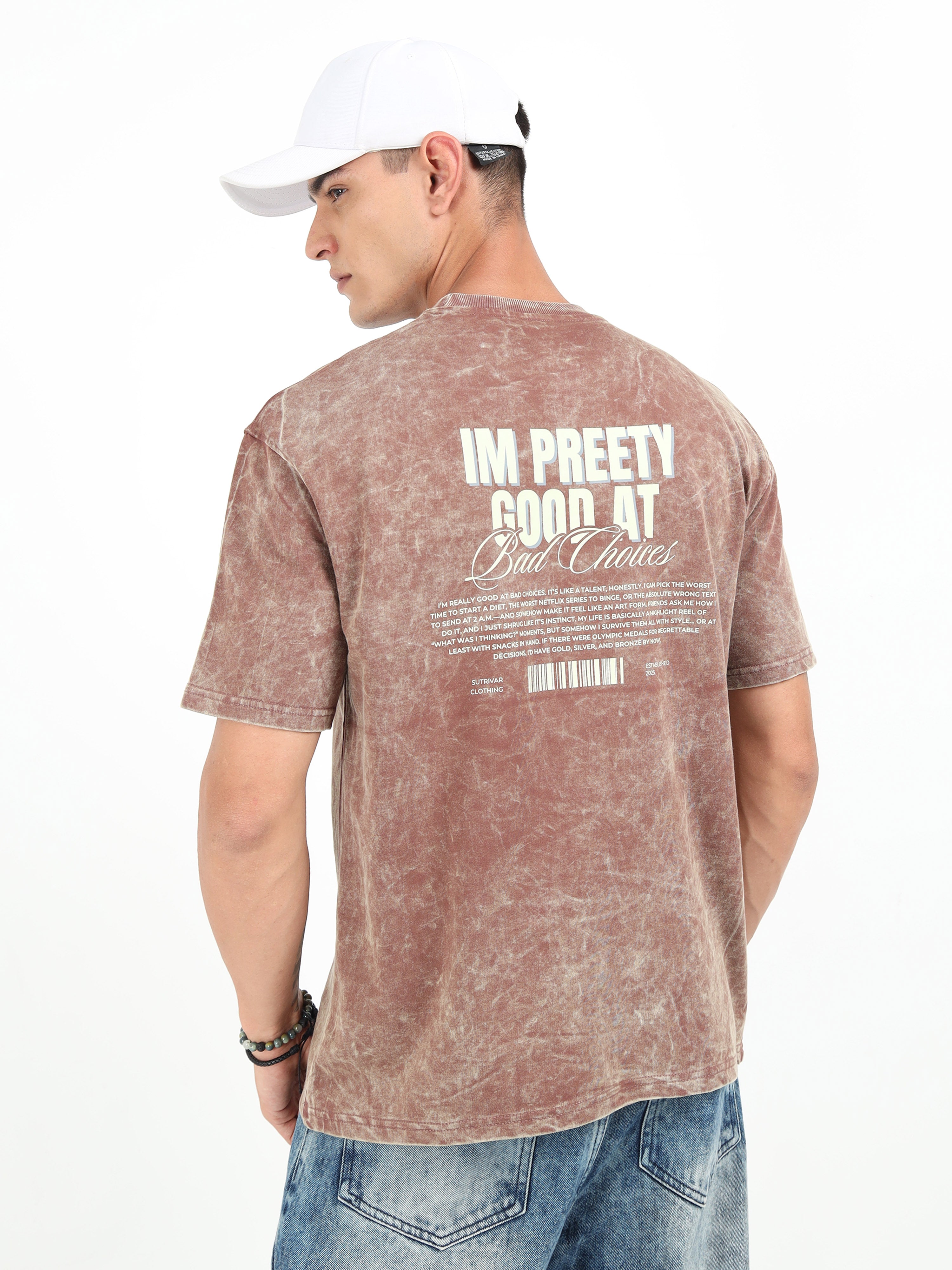 Brown Uneven Washed Oversized T-Shirt