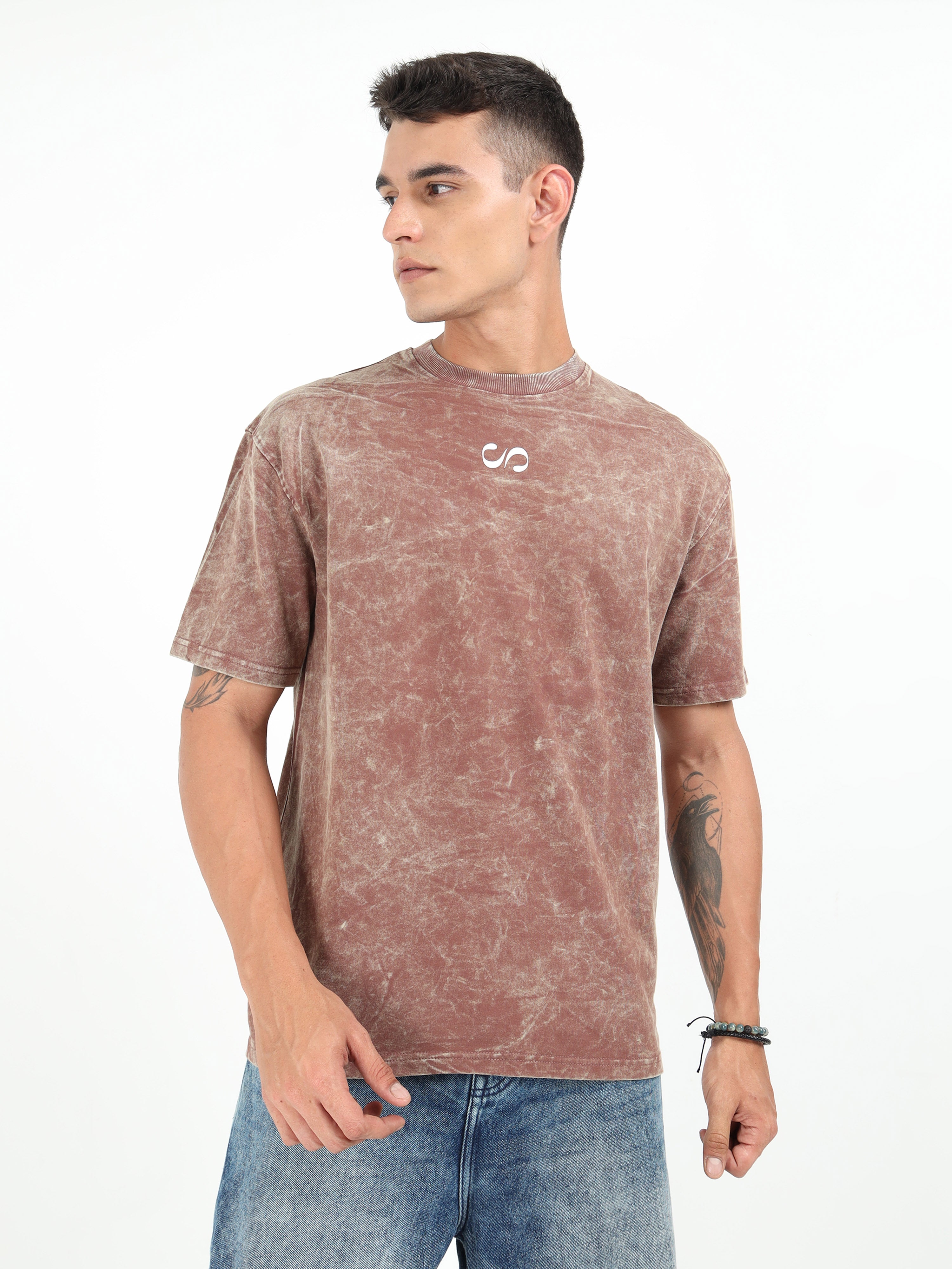 Brown Uneven Washed Oversized T-Shirt