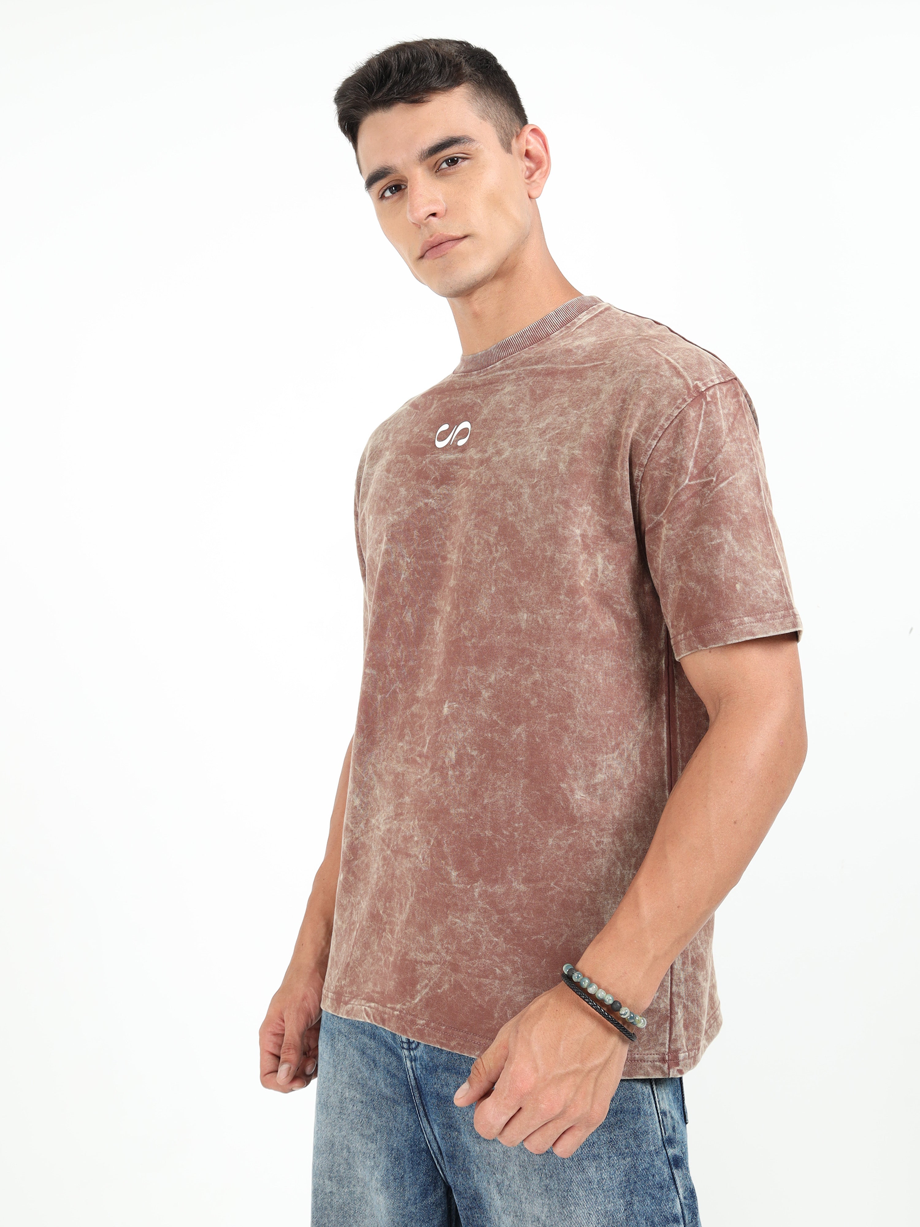 Brown Uneven Washed Oversized T-Shirt