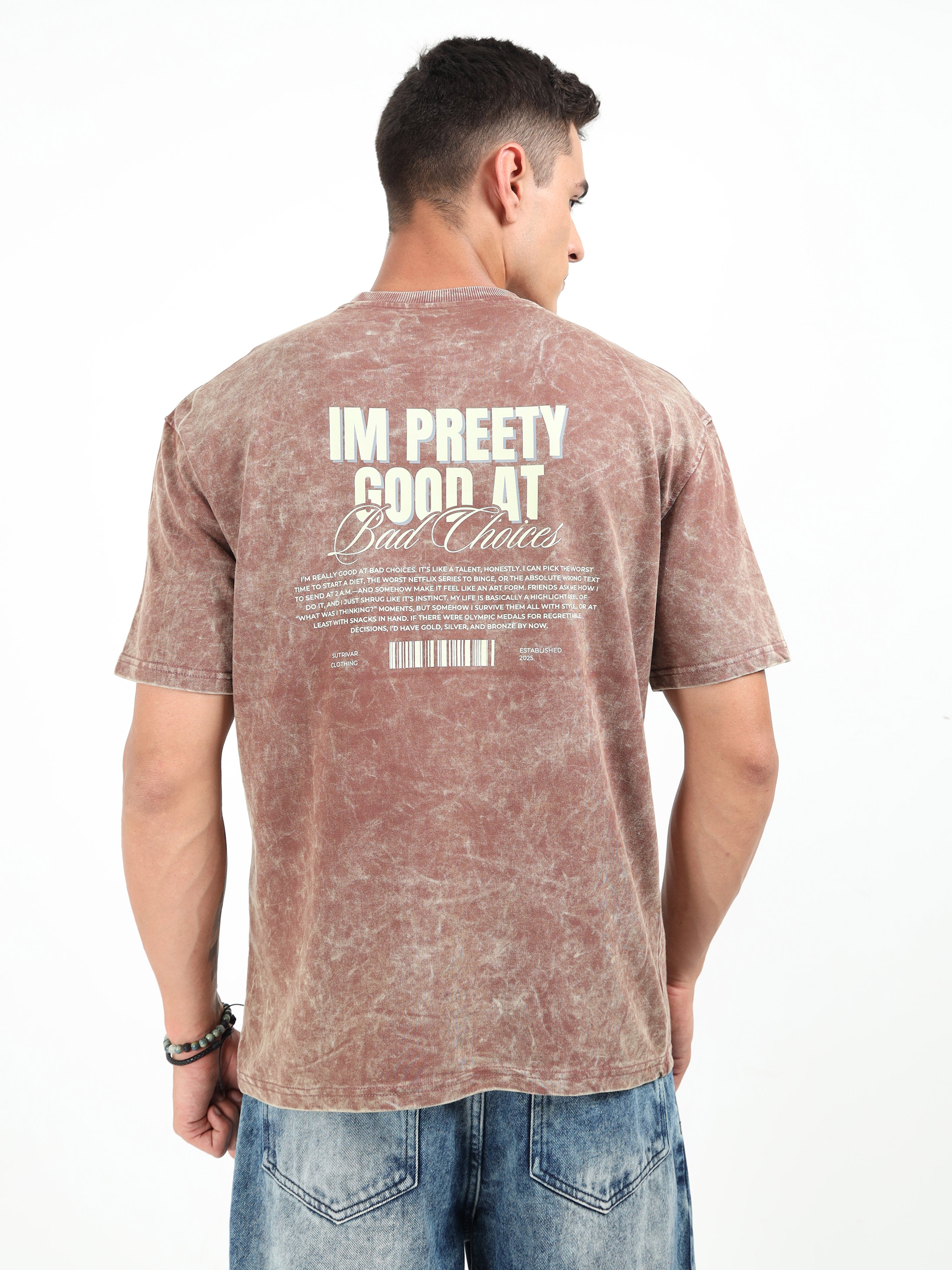 Brown Uneven Washed Oversized T-Shirt