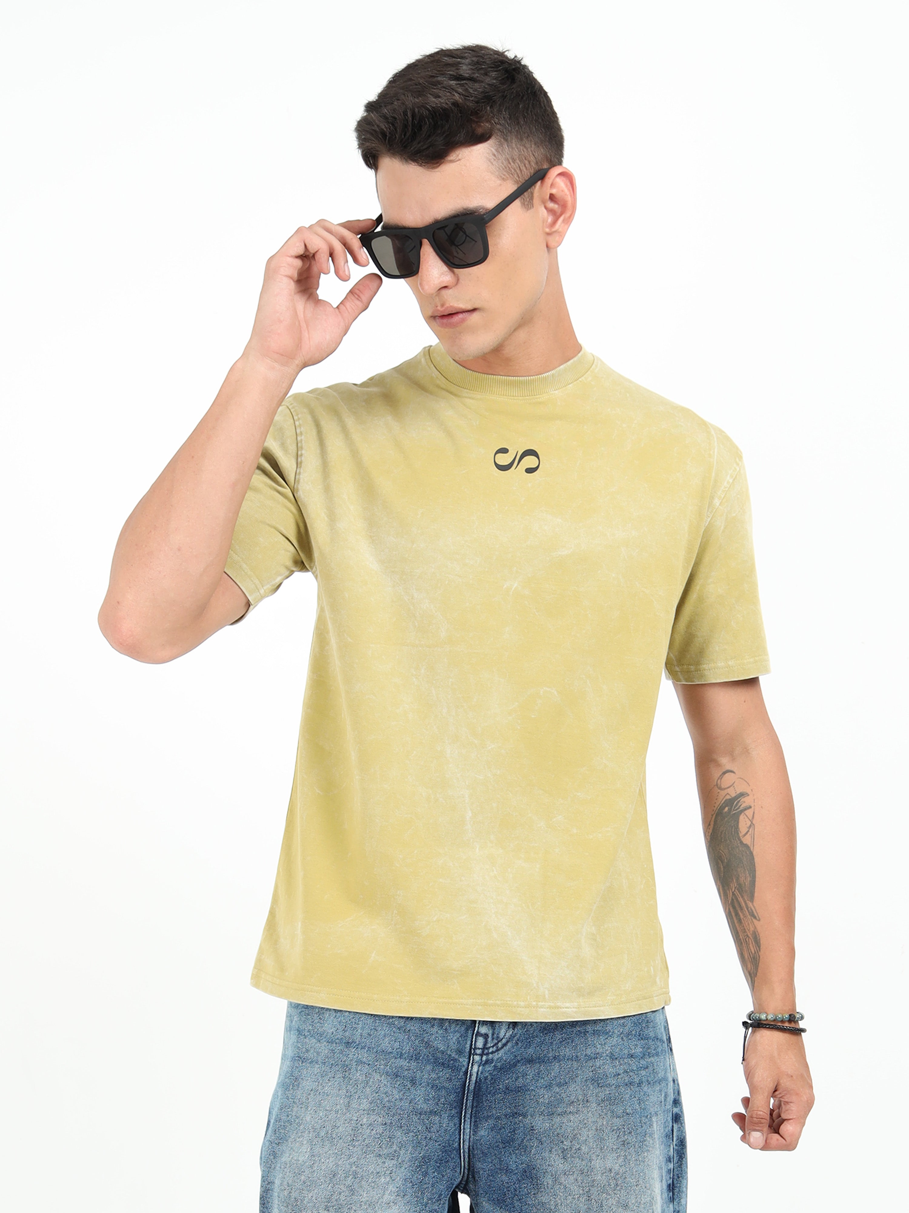 Olive Uneven Washed Oversized T-Shirt