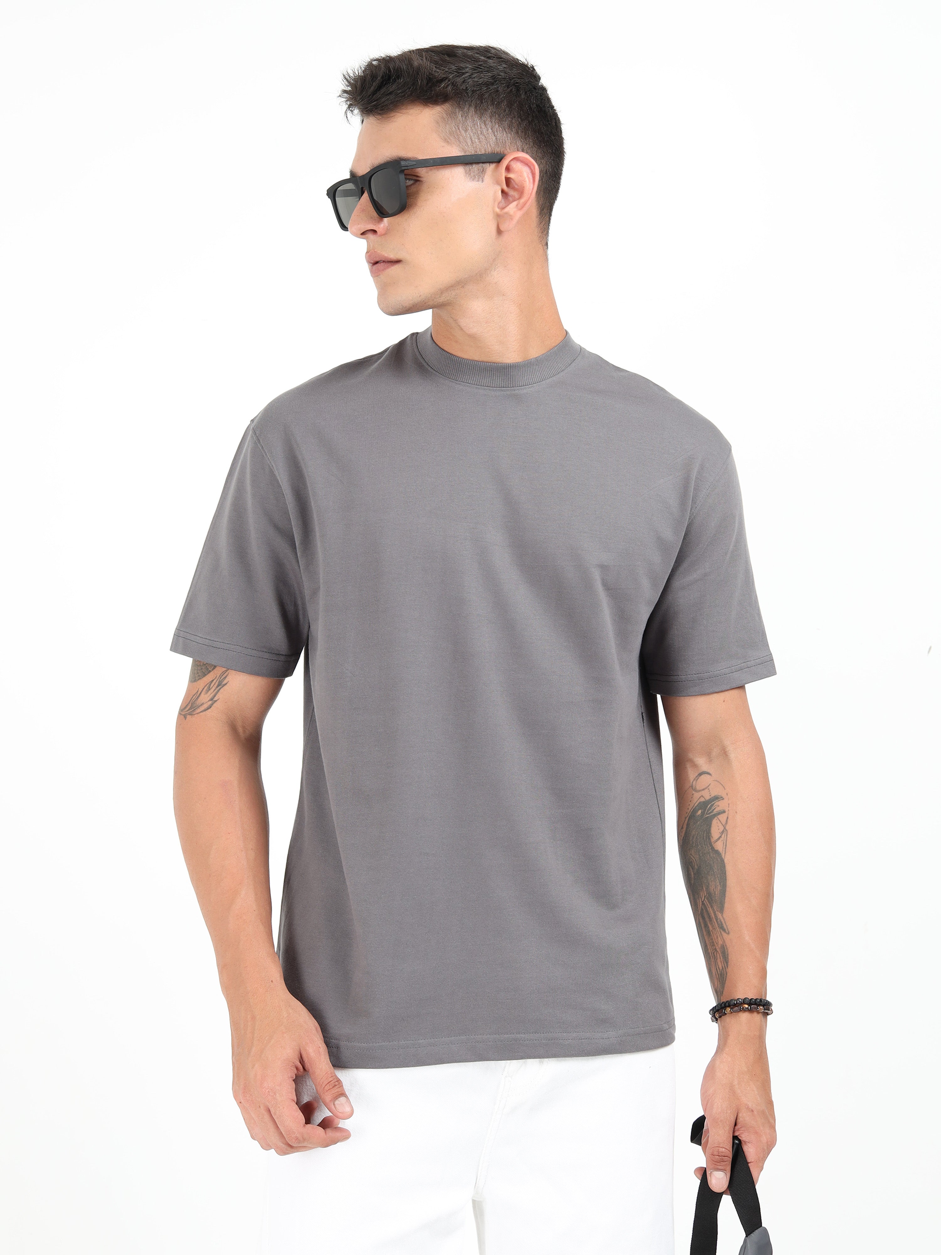 Grey Solid Oversized Tee