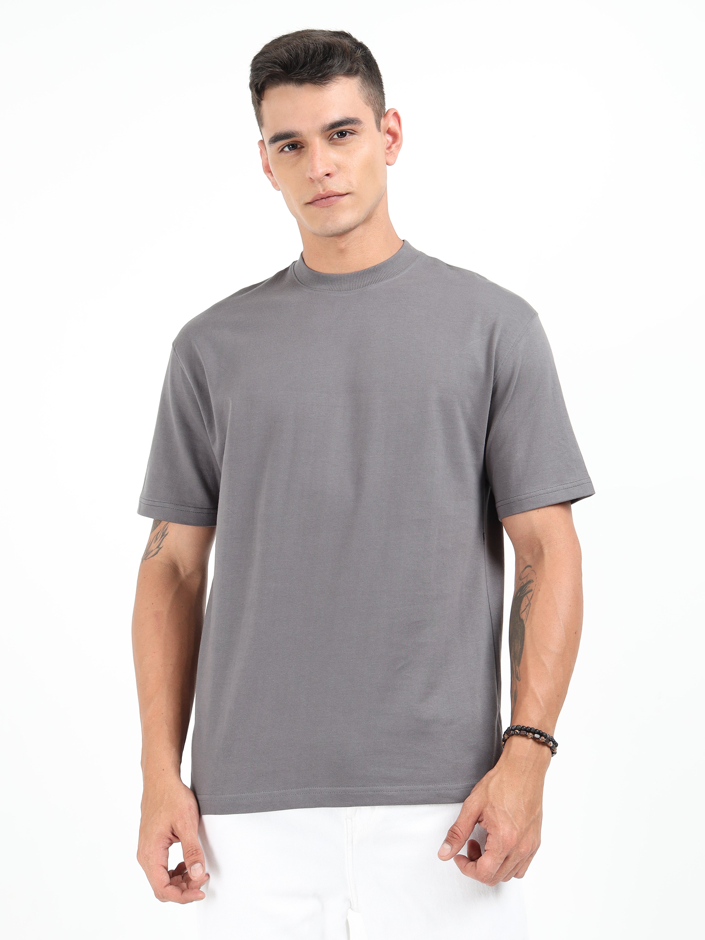 Grey Solid Oversized Tee