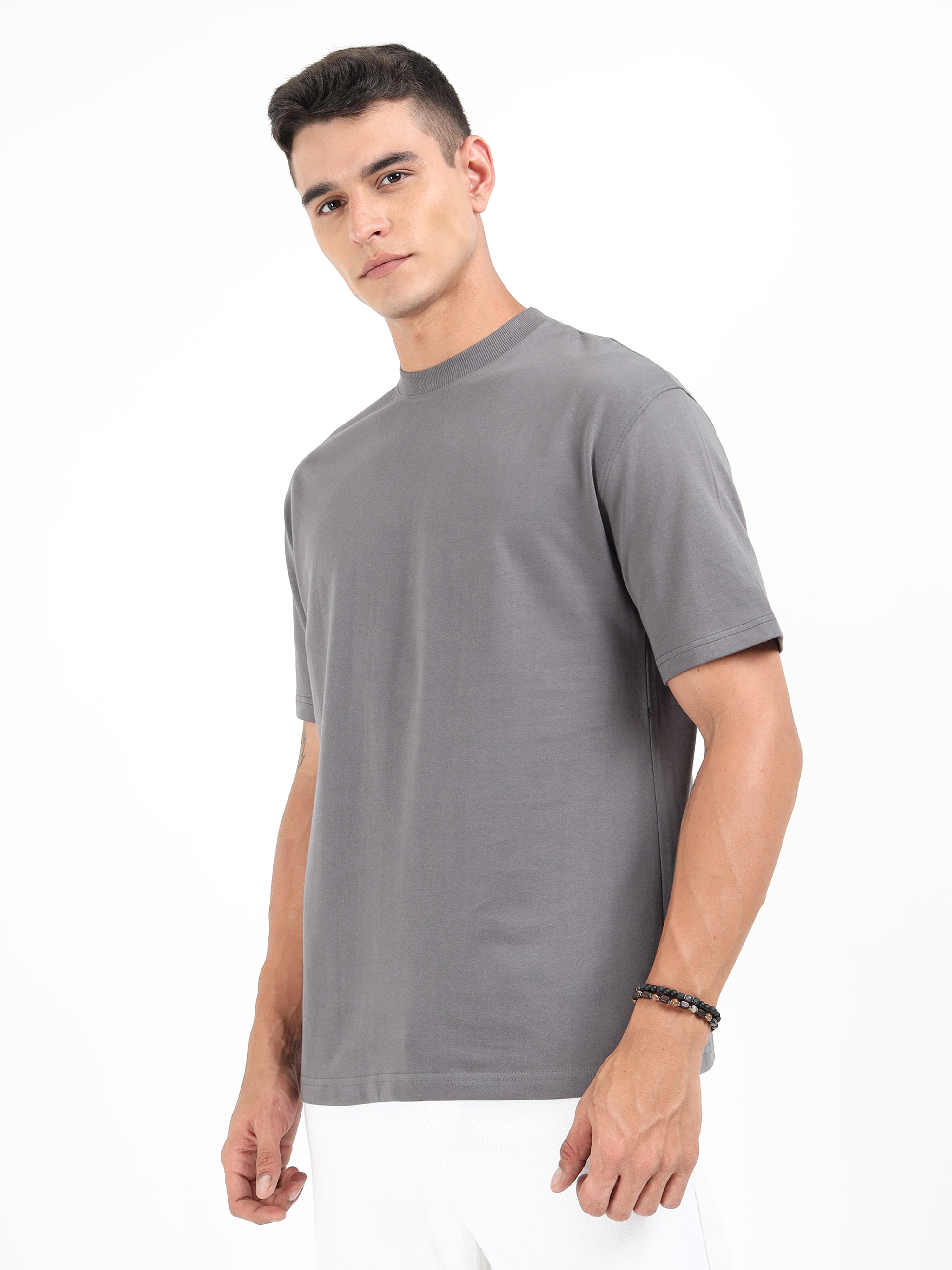 Grey Solid Oversized Tee