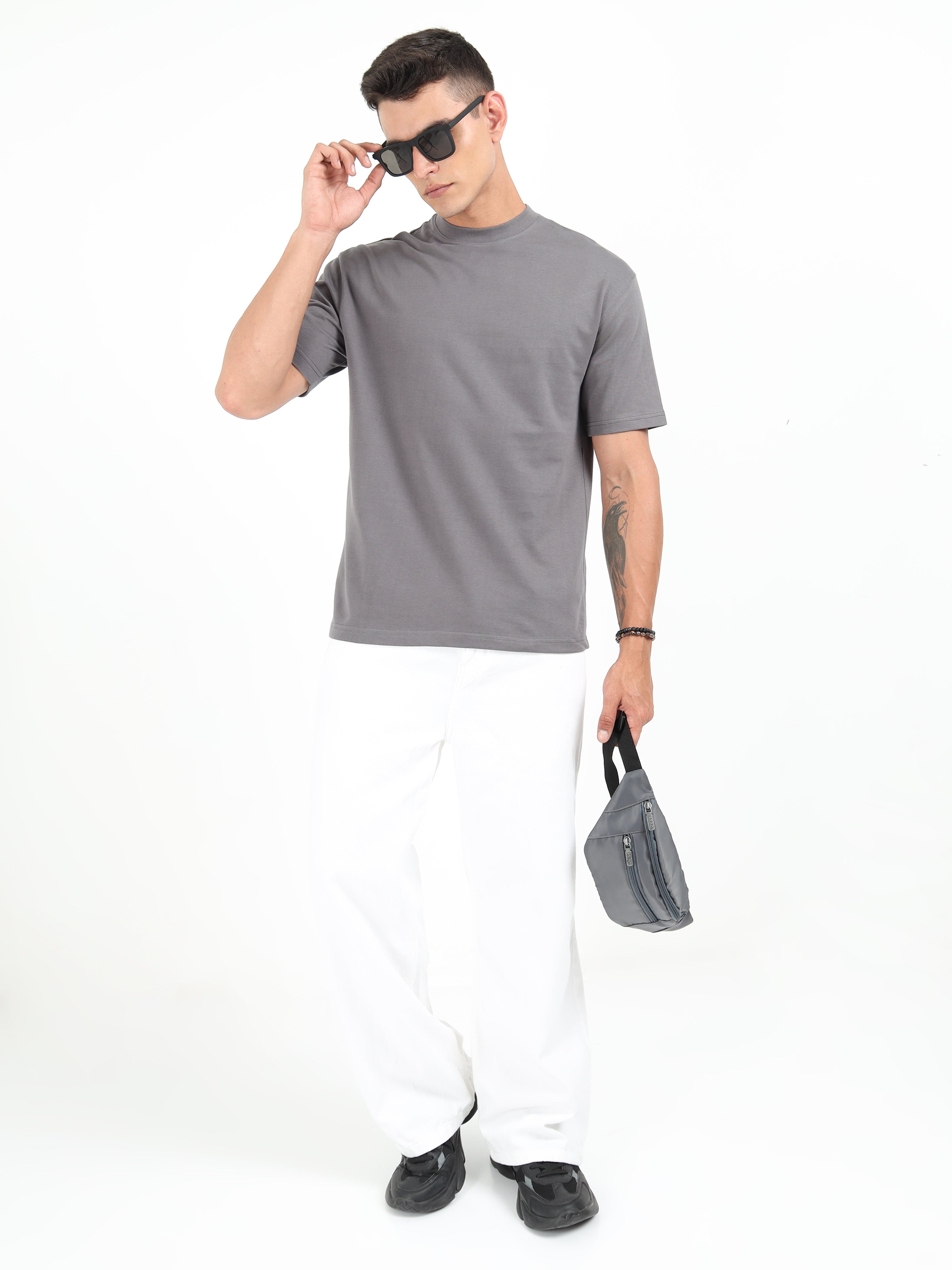 Grey Solid Oversized Tee