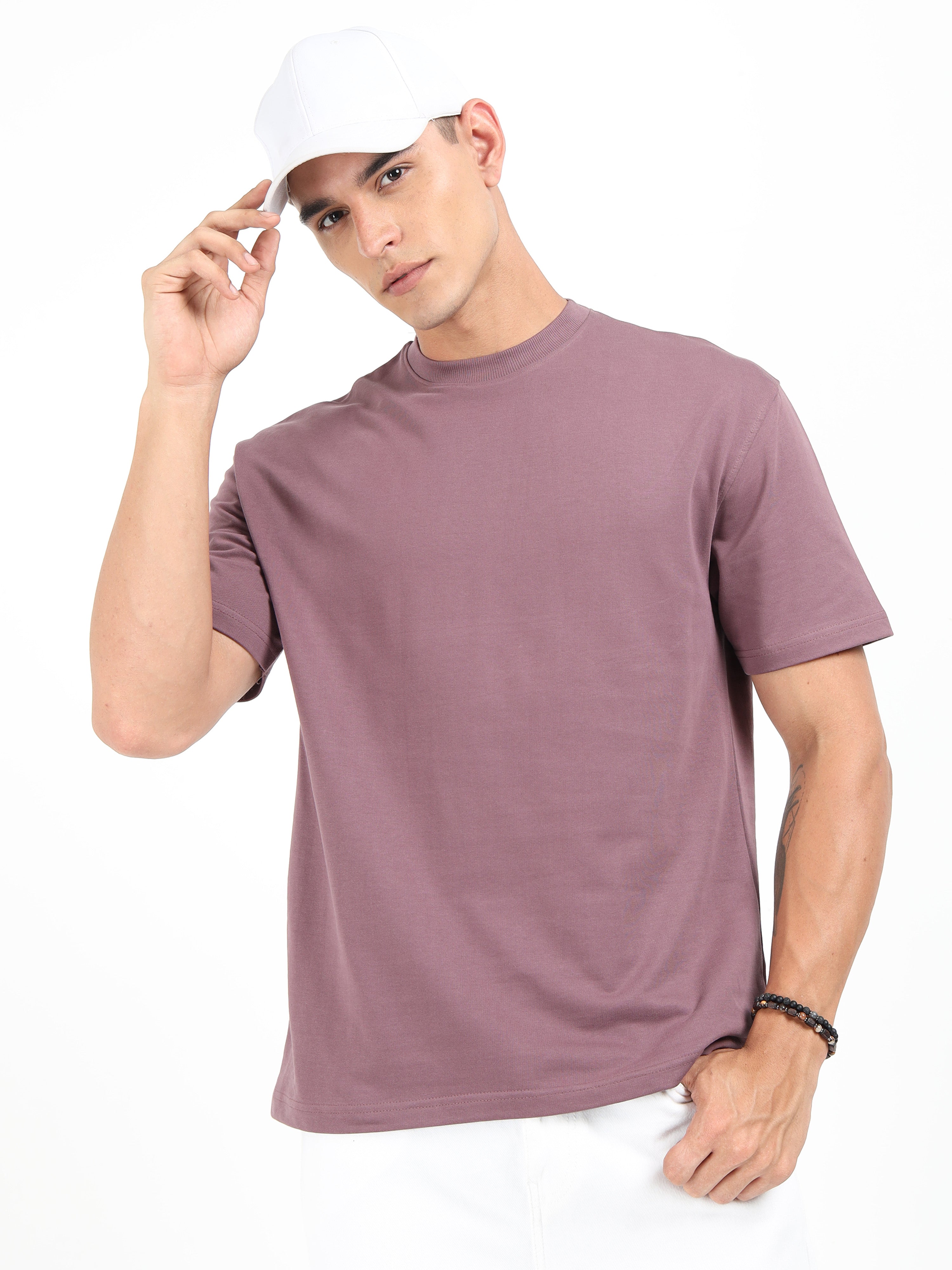 Grey Purple Solid Oversized Tee