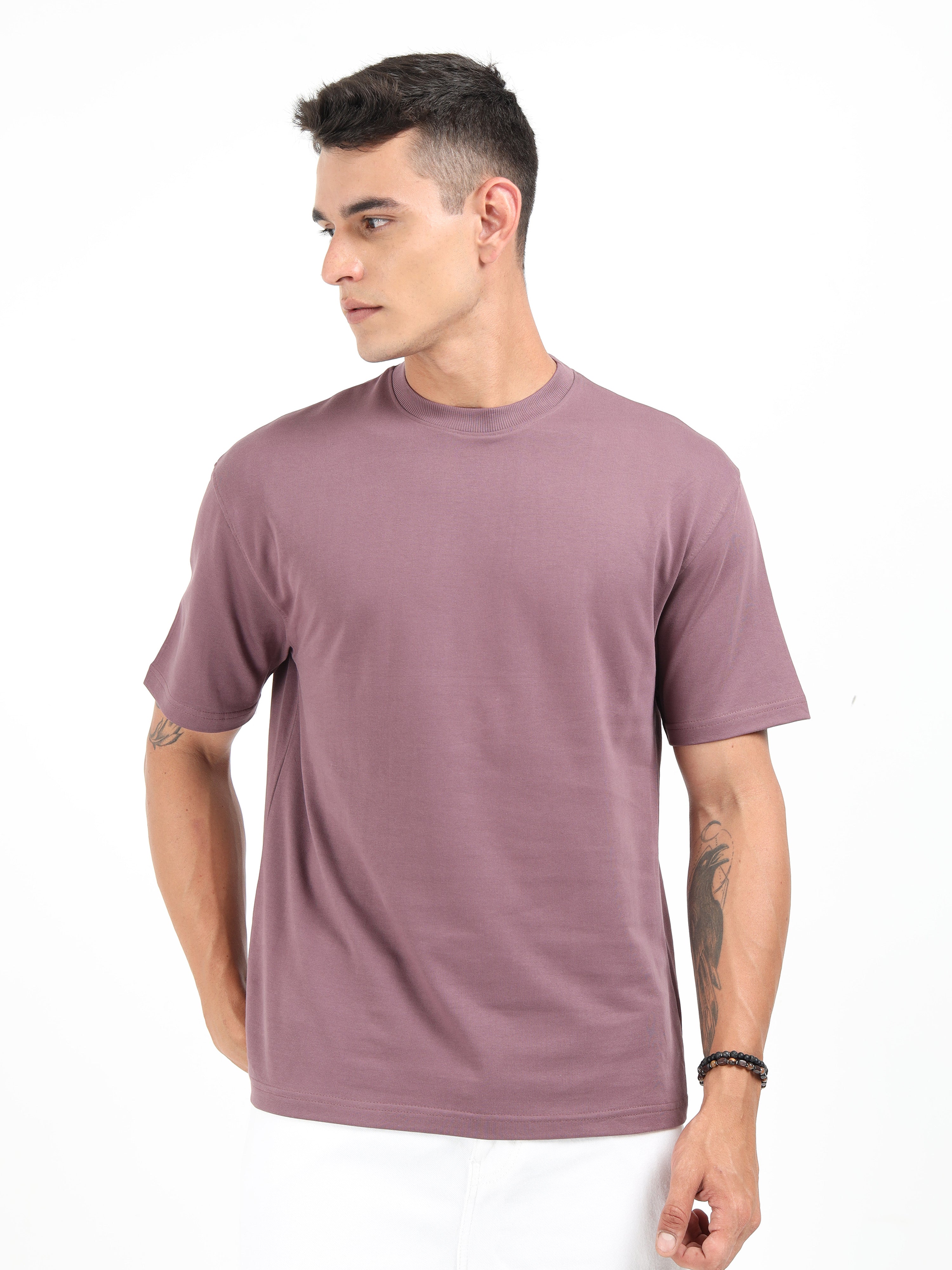 Grey Purple Solid Oversized Tee
