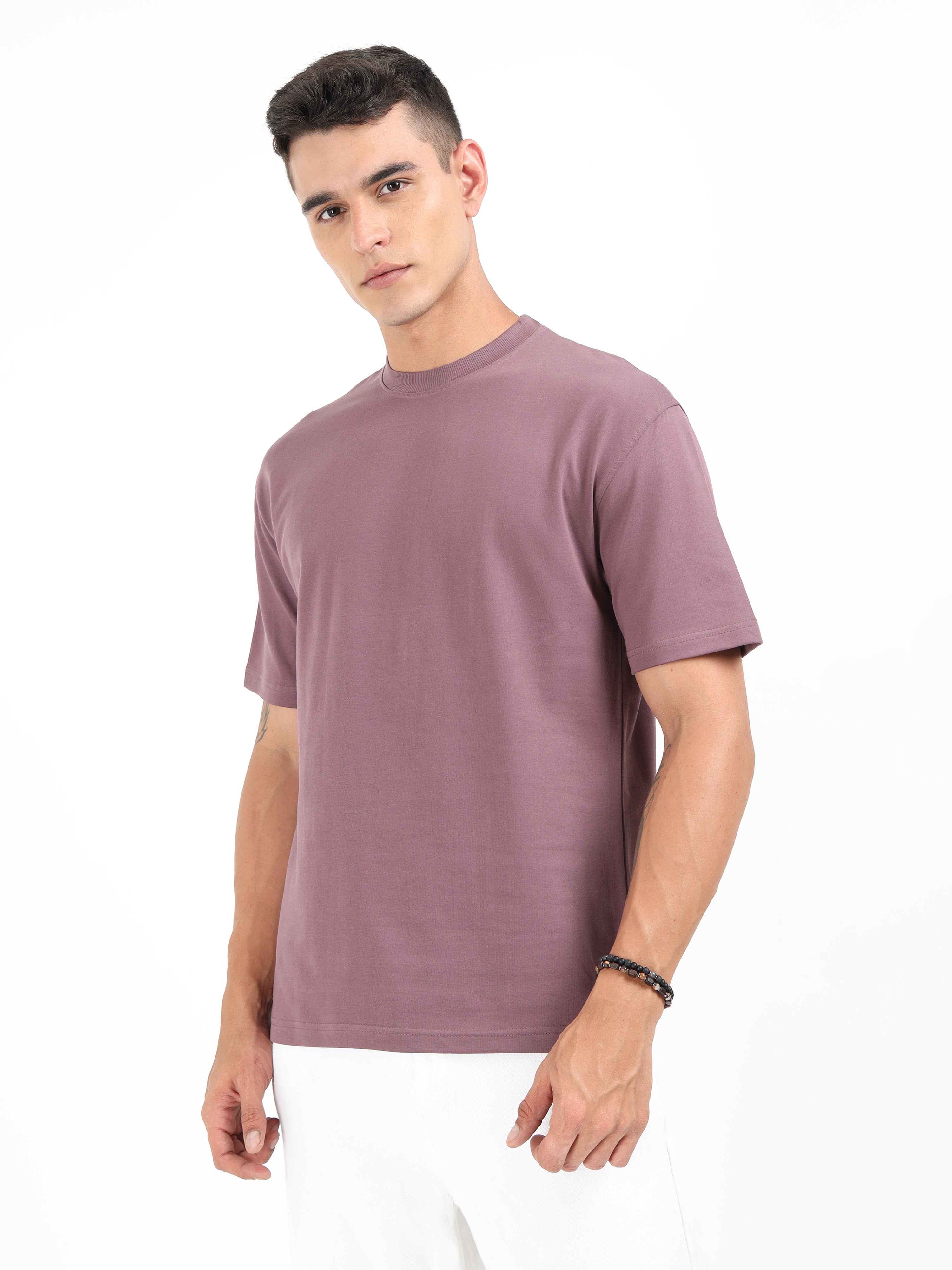 Grey Purple Solid Oversized Tee
