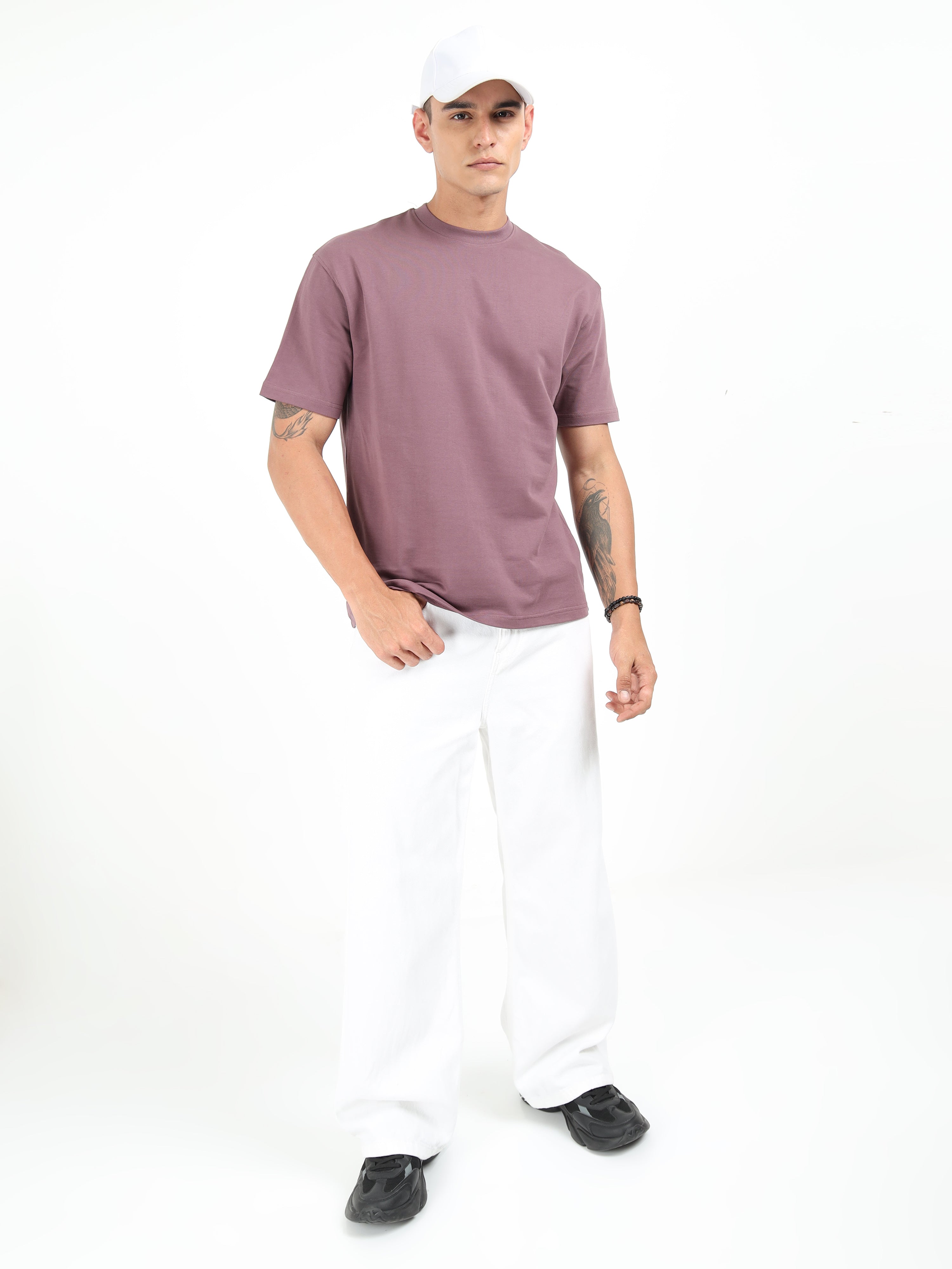 Grey Purple Solid Oversized Tee