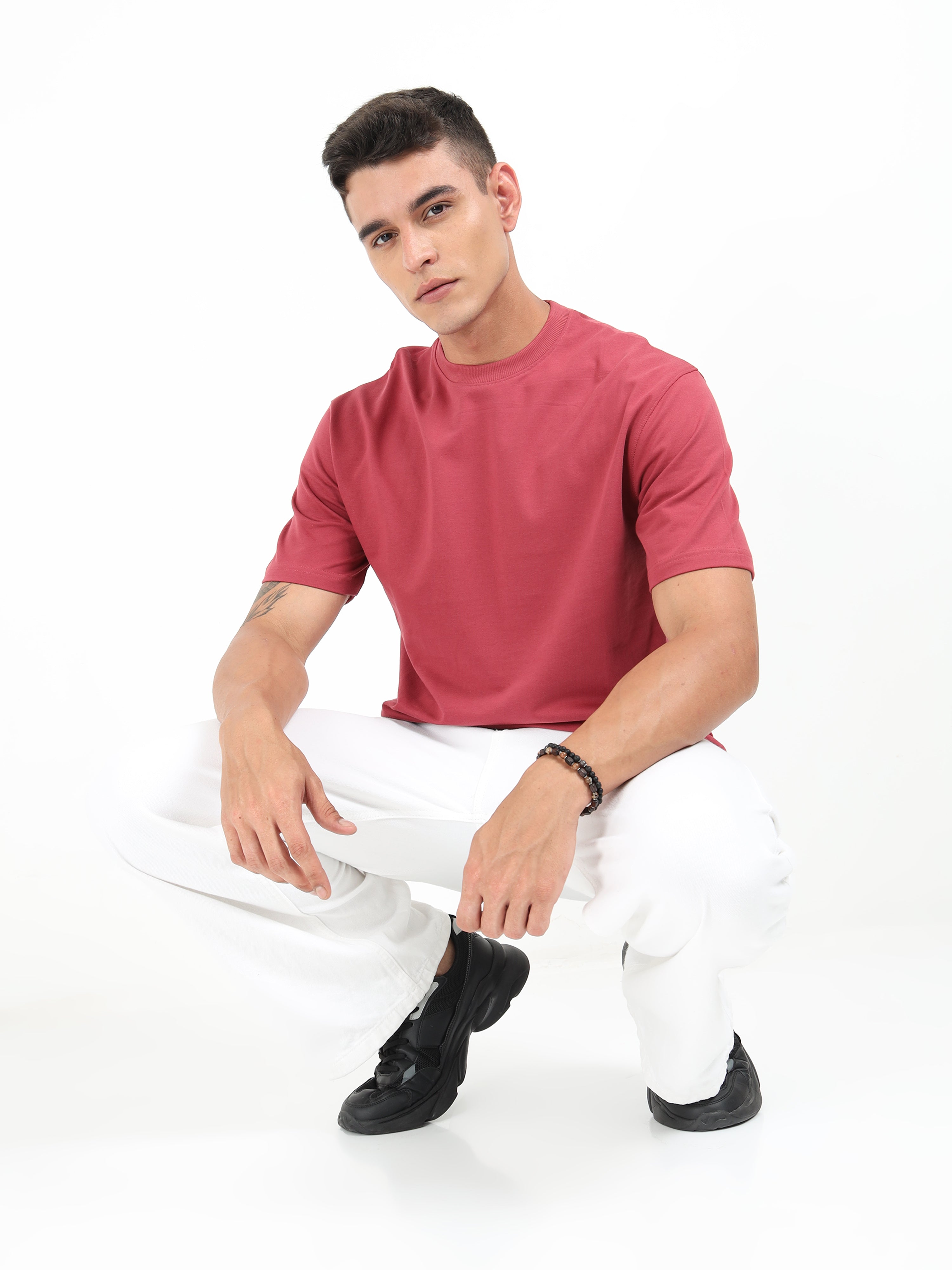 Burgandy Solid Oversized Tee