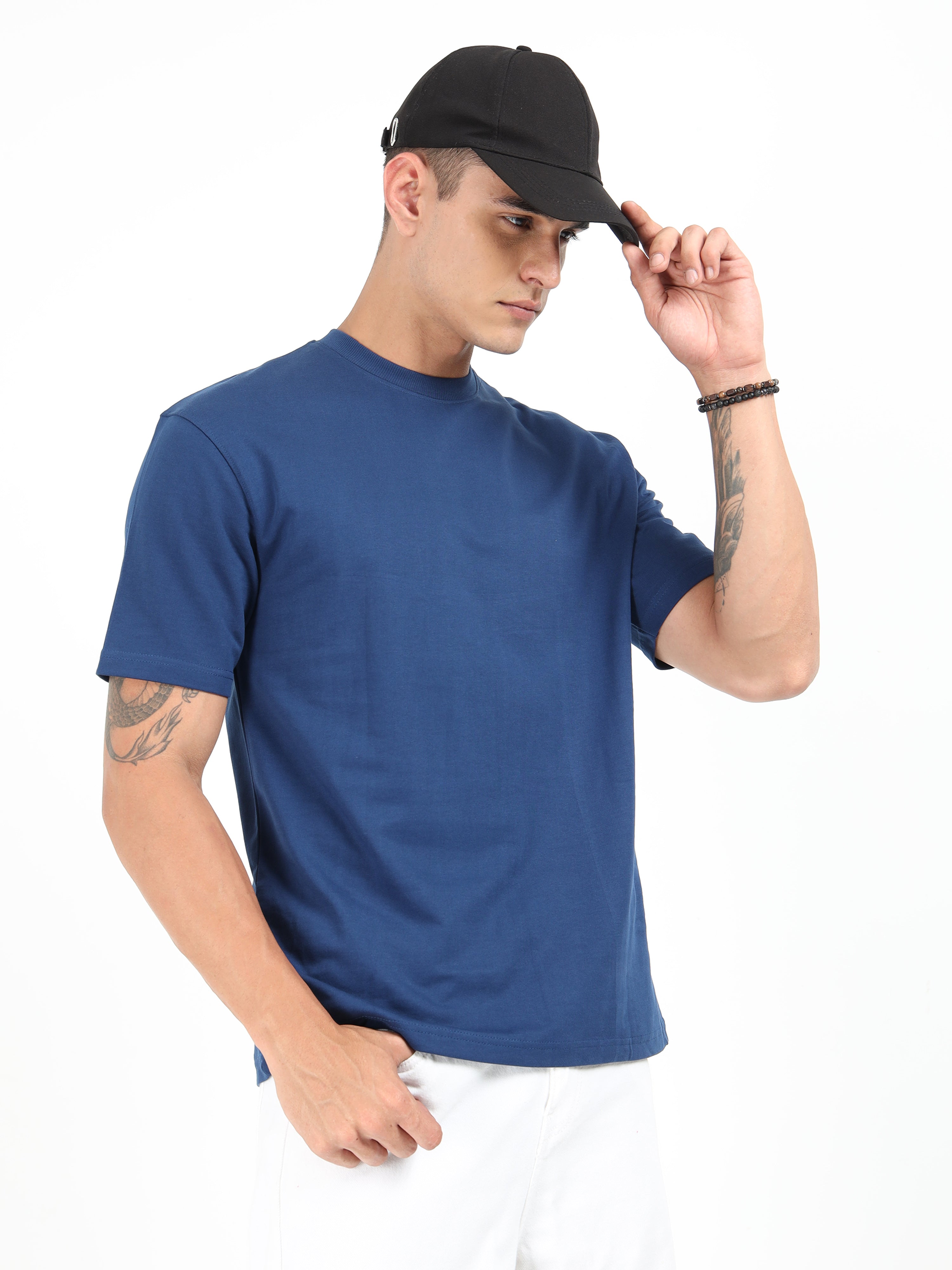 Navy Blue Solid Oversized Tee