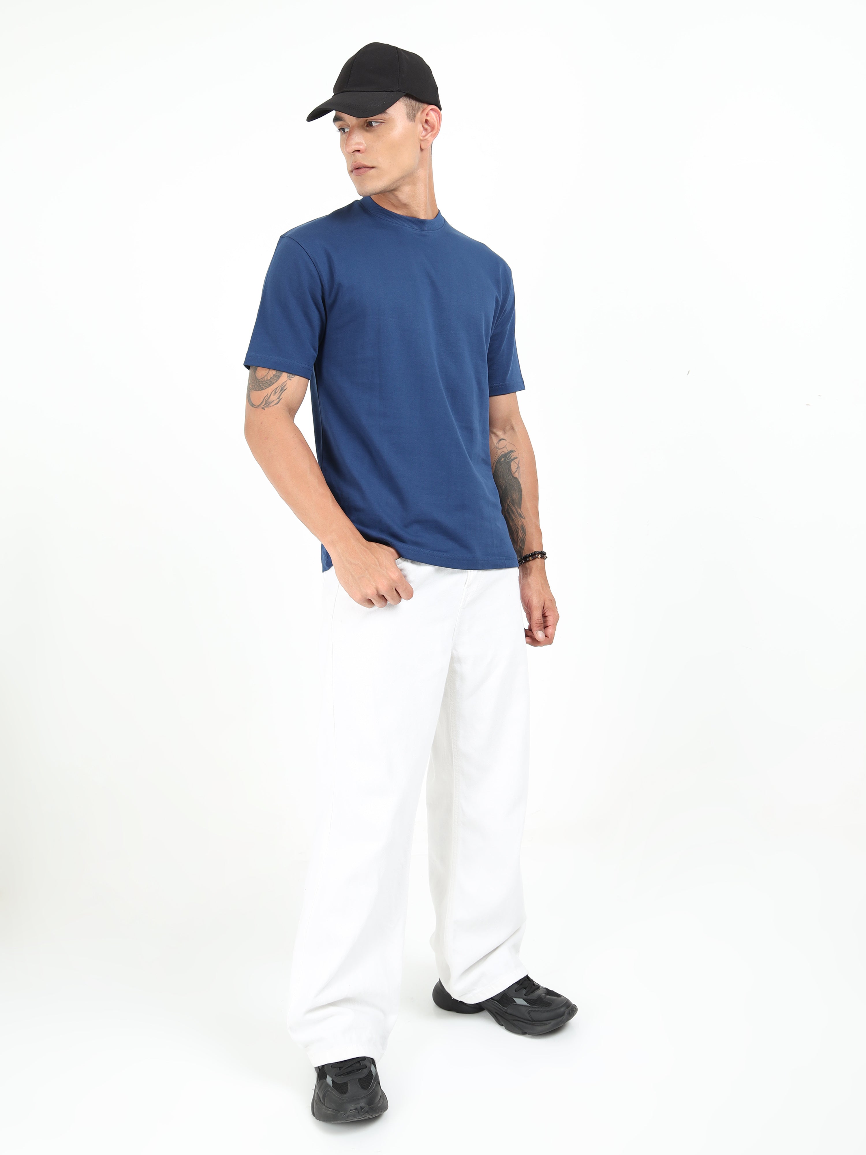 Navy Blue Solid Oversized Tee