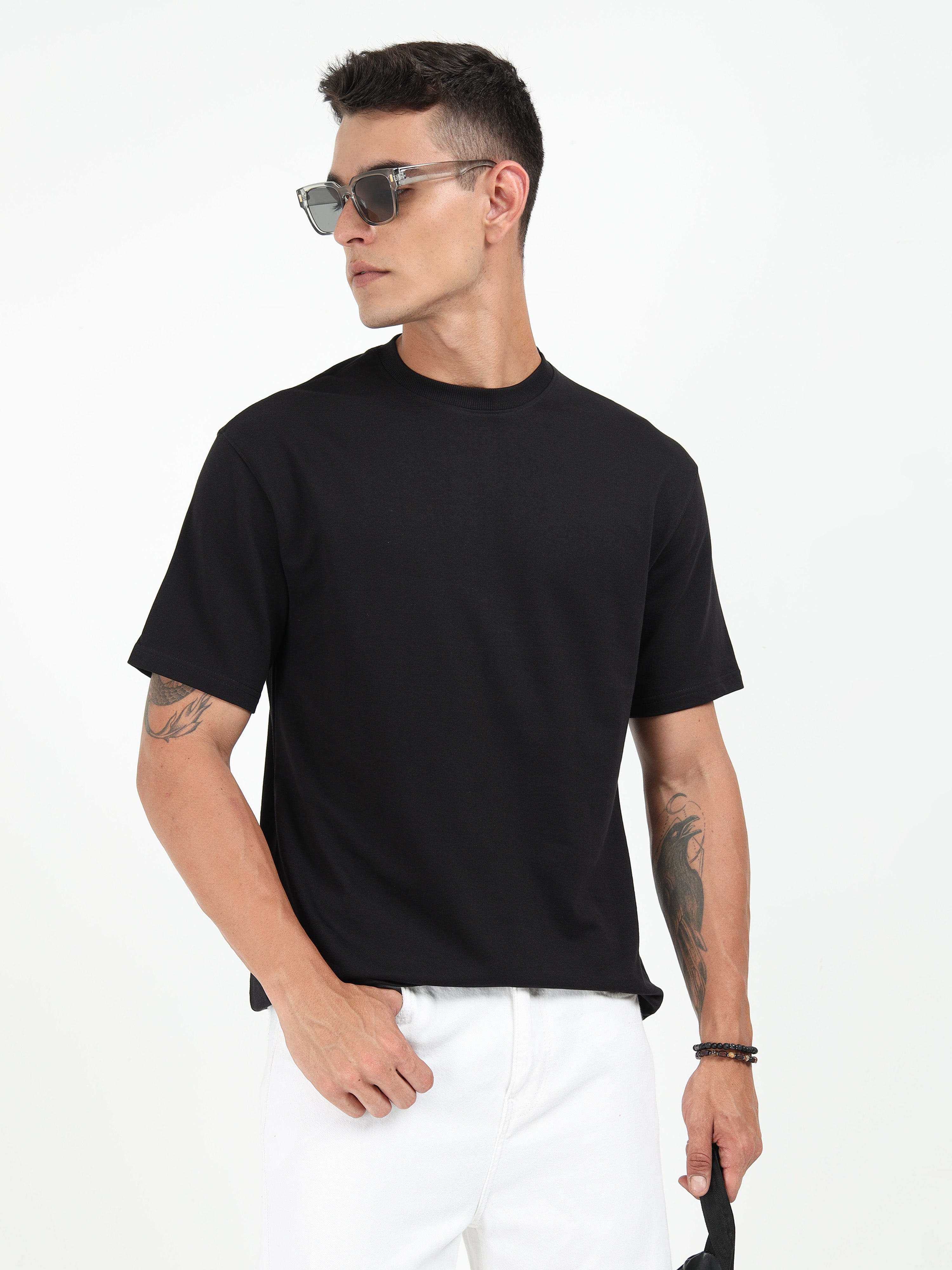 Black Solid Oversized Tee