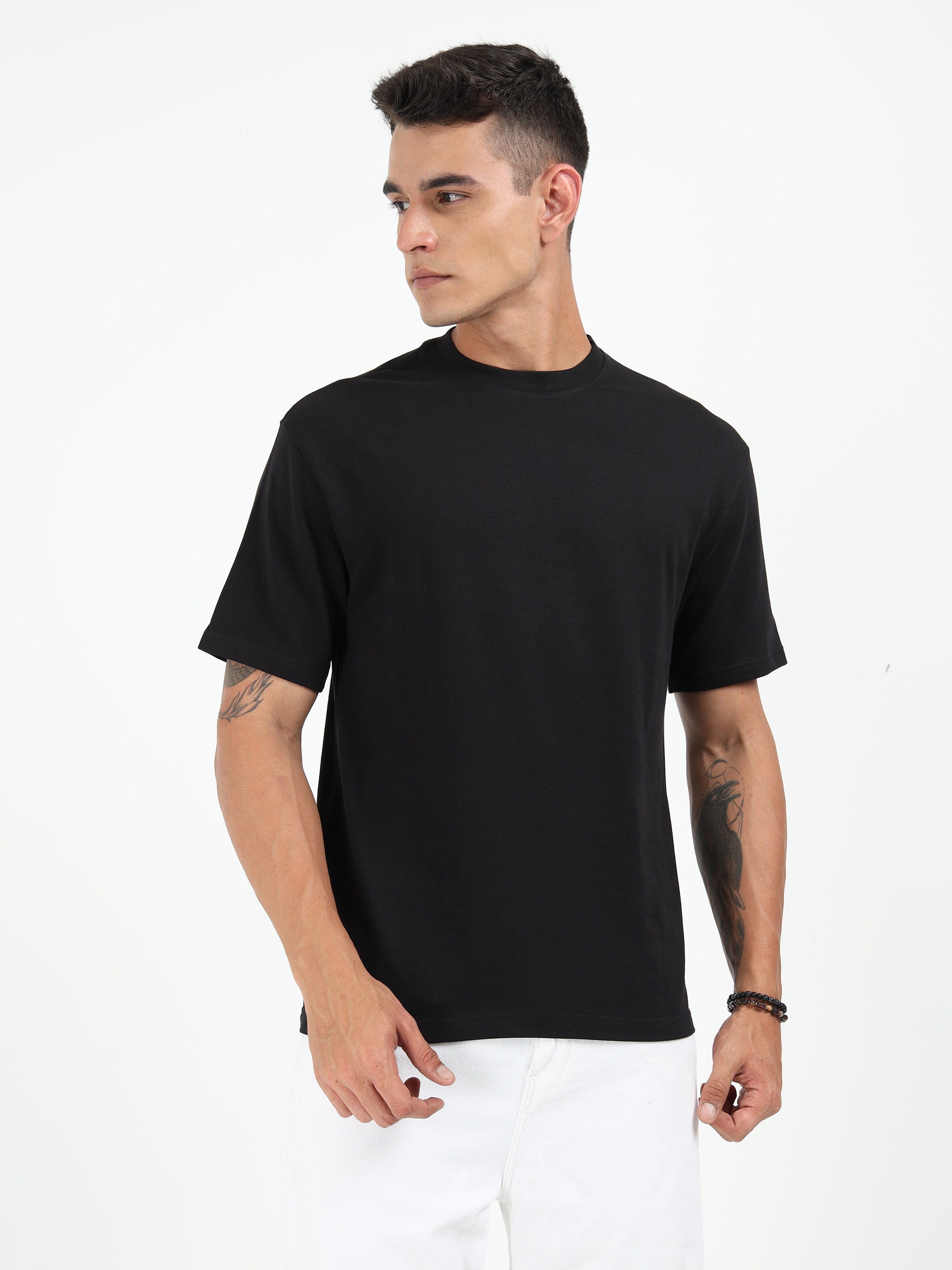 Black Solid Oversized Tee