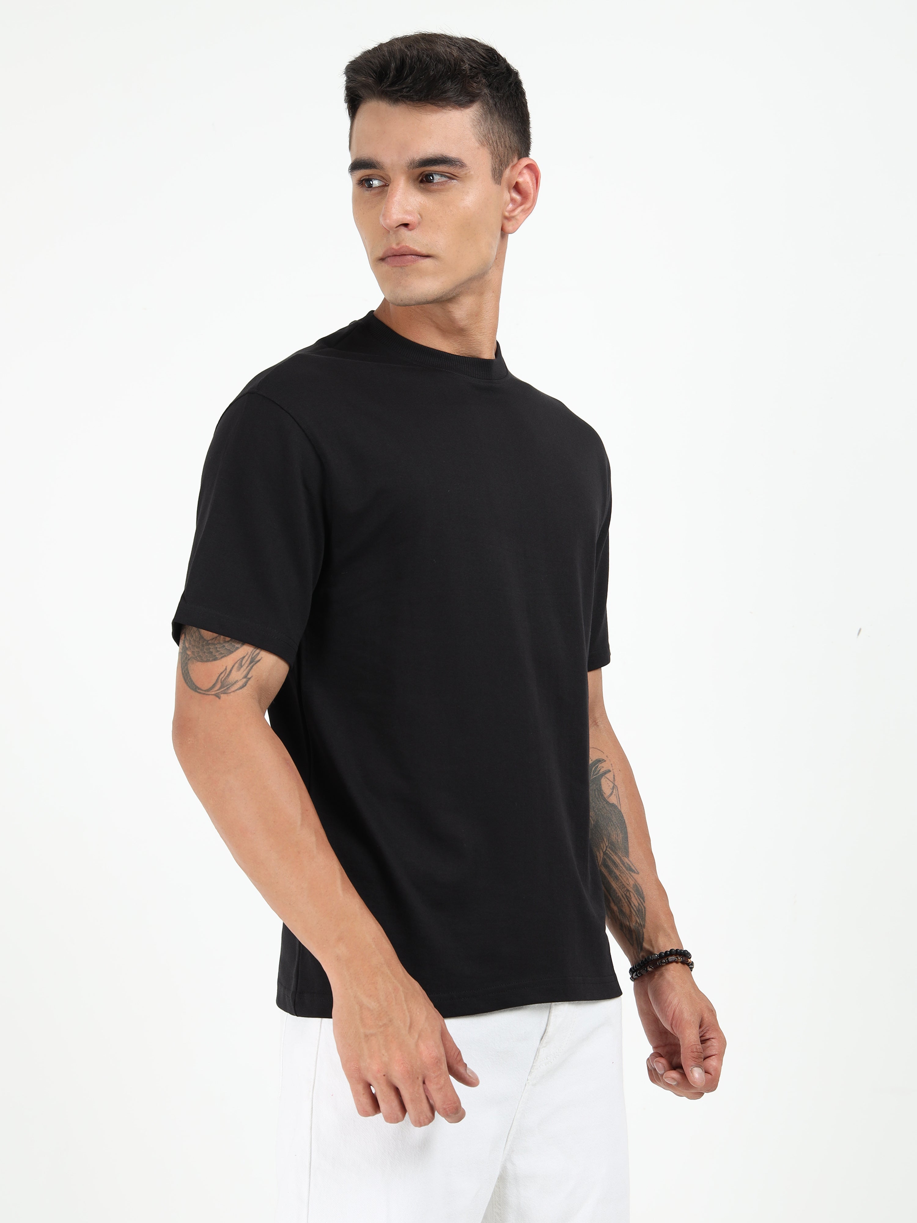 Black Solid Oversized Tee