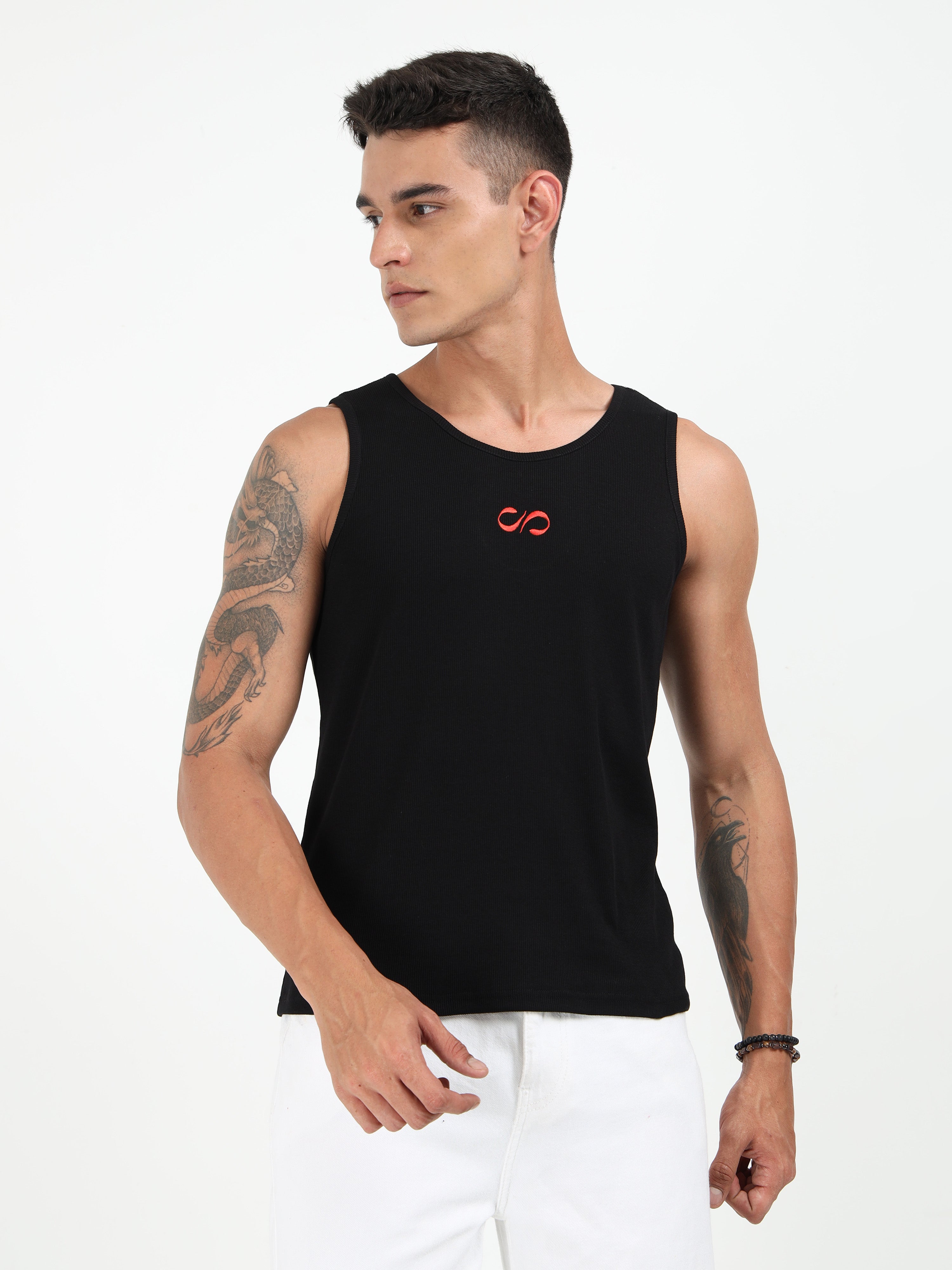 Black Embroidered Men's Tank Top