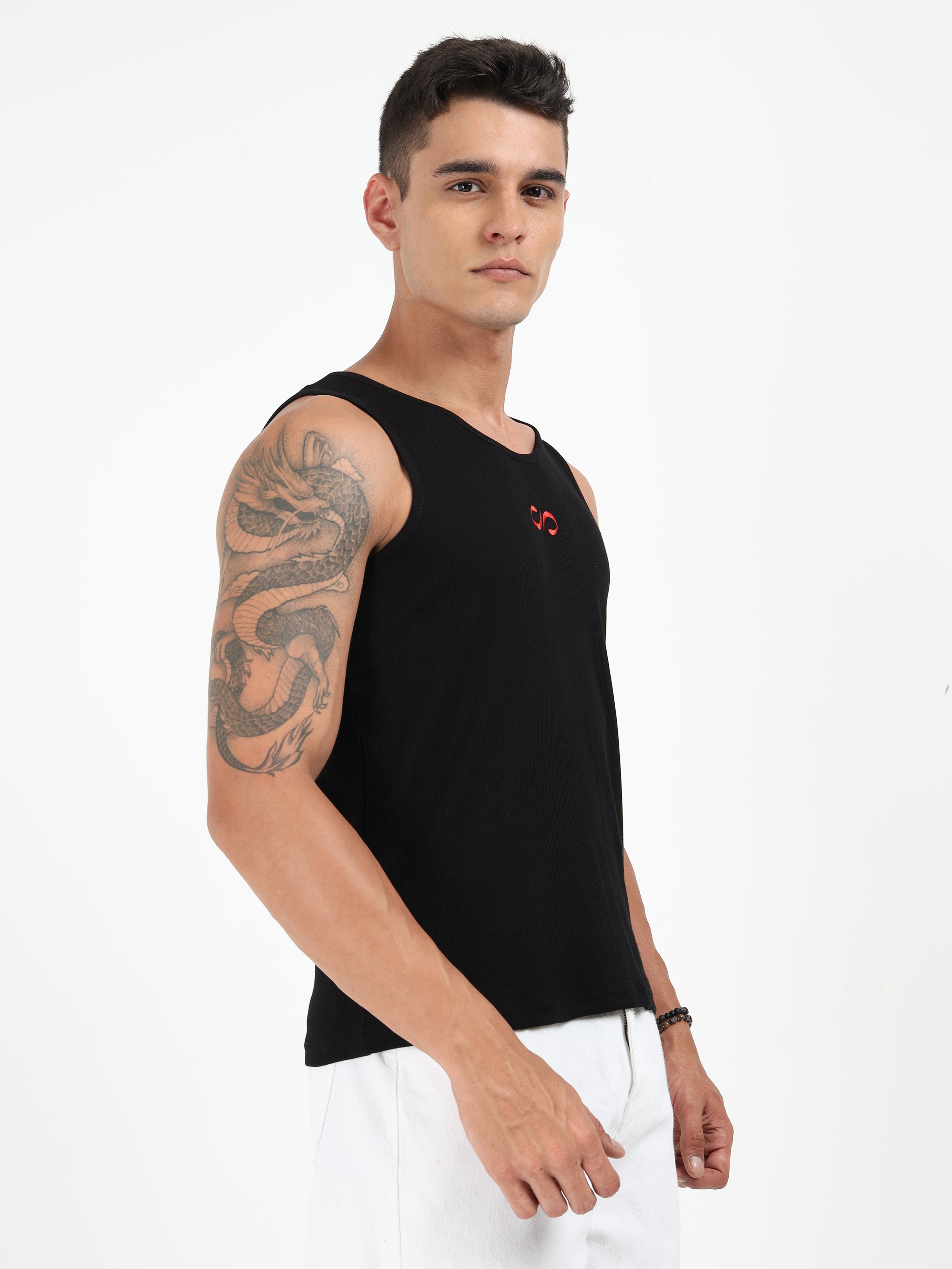Black Embroidered Men's Tank Top