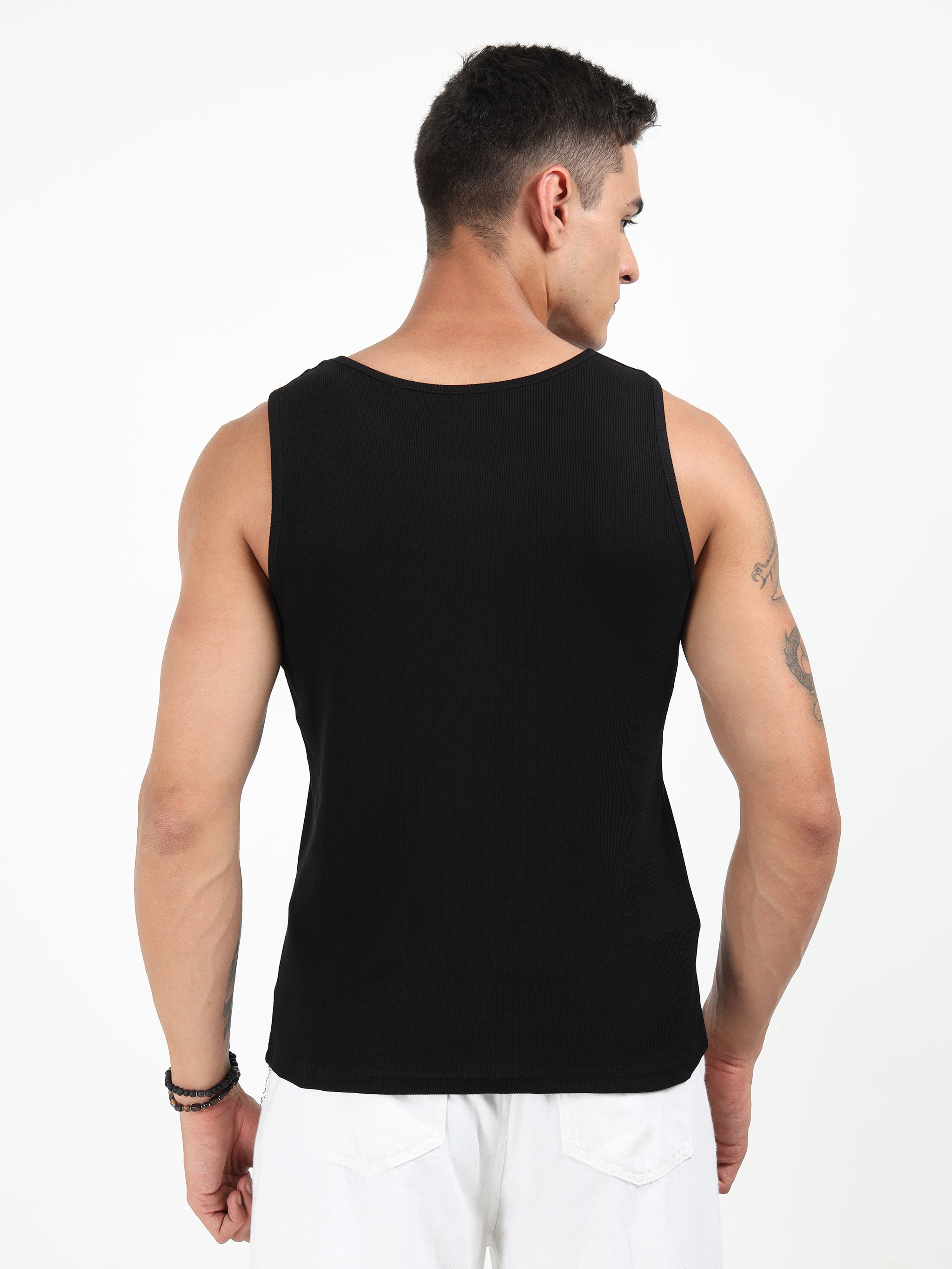 Black Embroidered Men's Tank Top