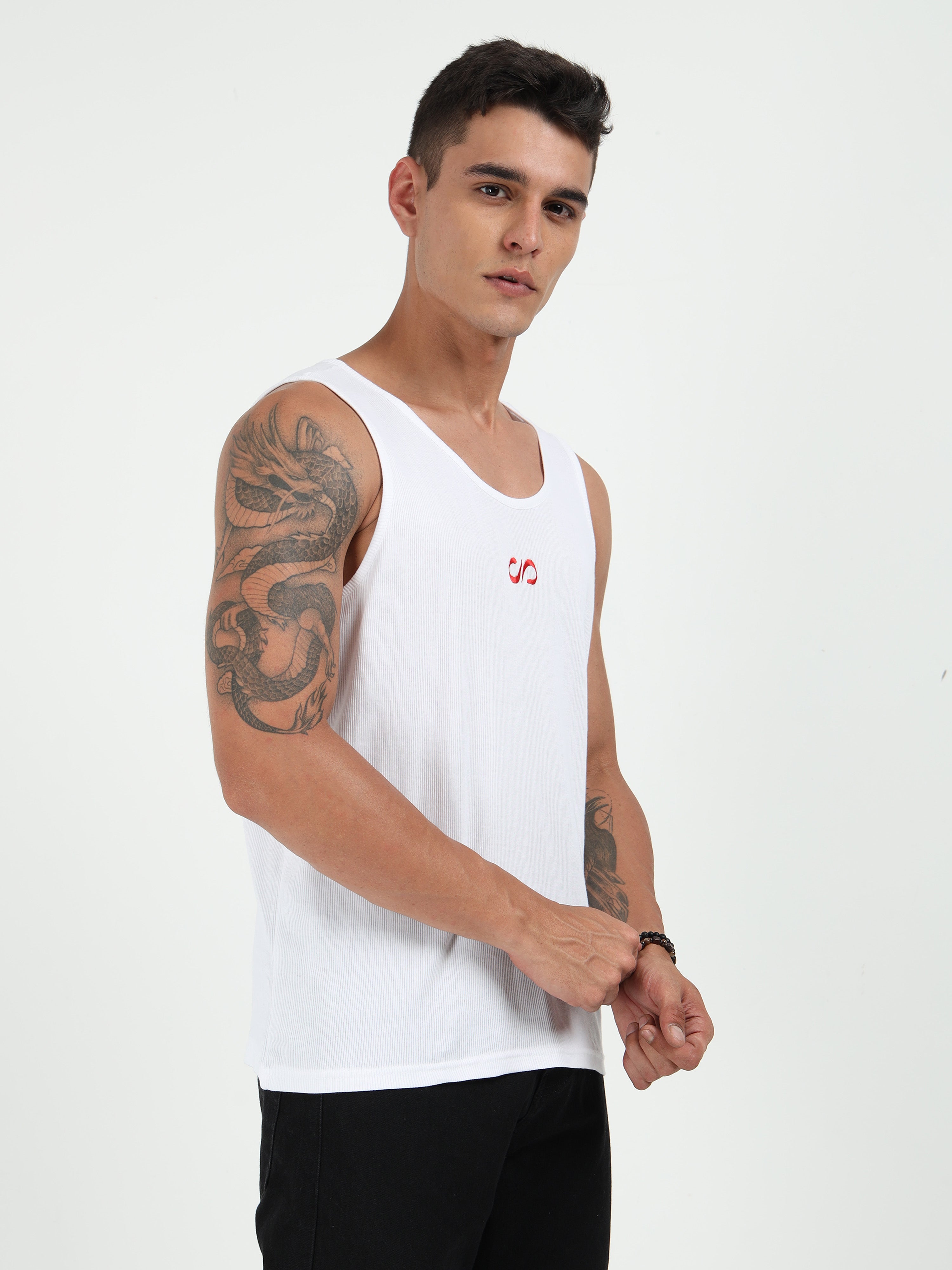 White Embroidered Men's Tank Top