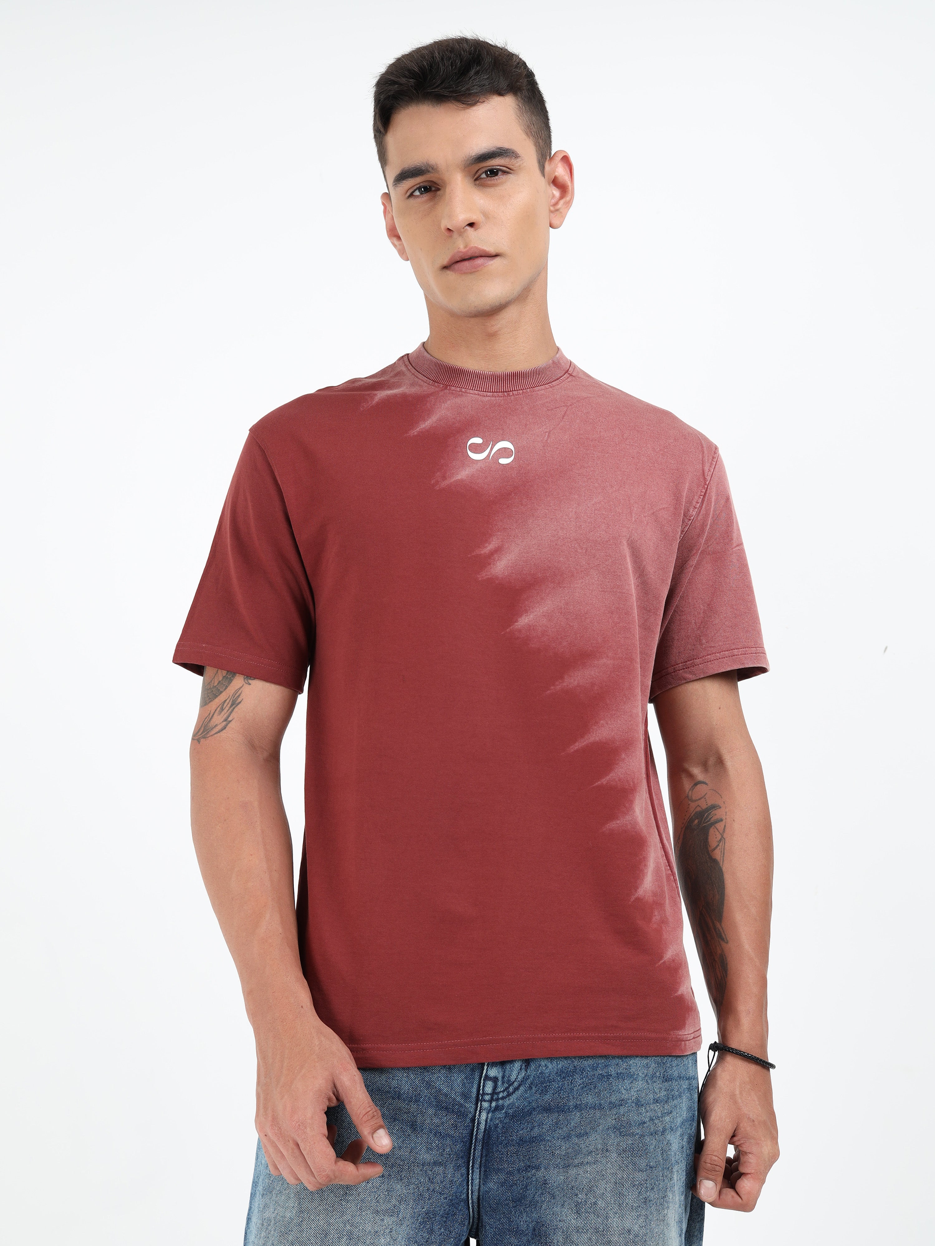 Royal Maroon Dual Washed Oversized T-Shirt