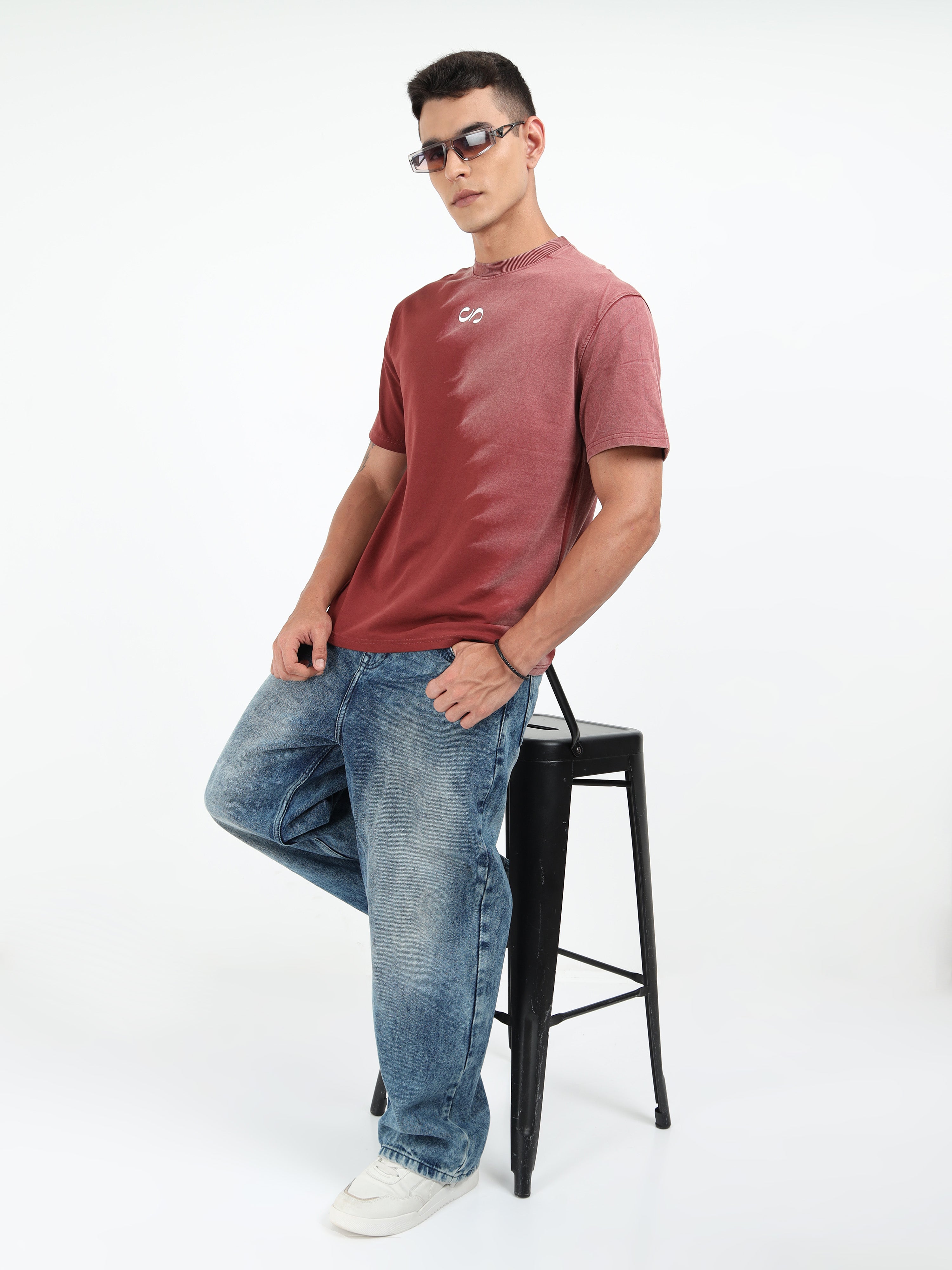 Royal Maroon Dual Washed Oversized T-Shirt