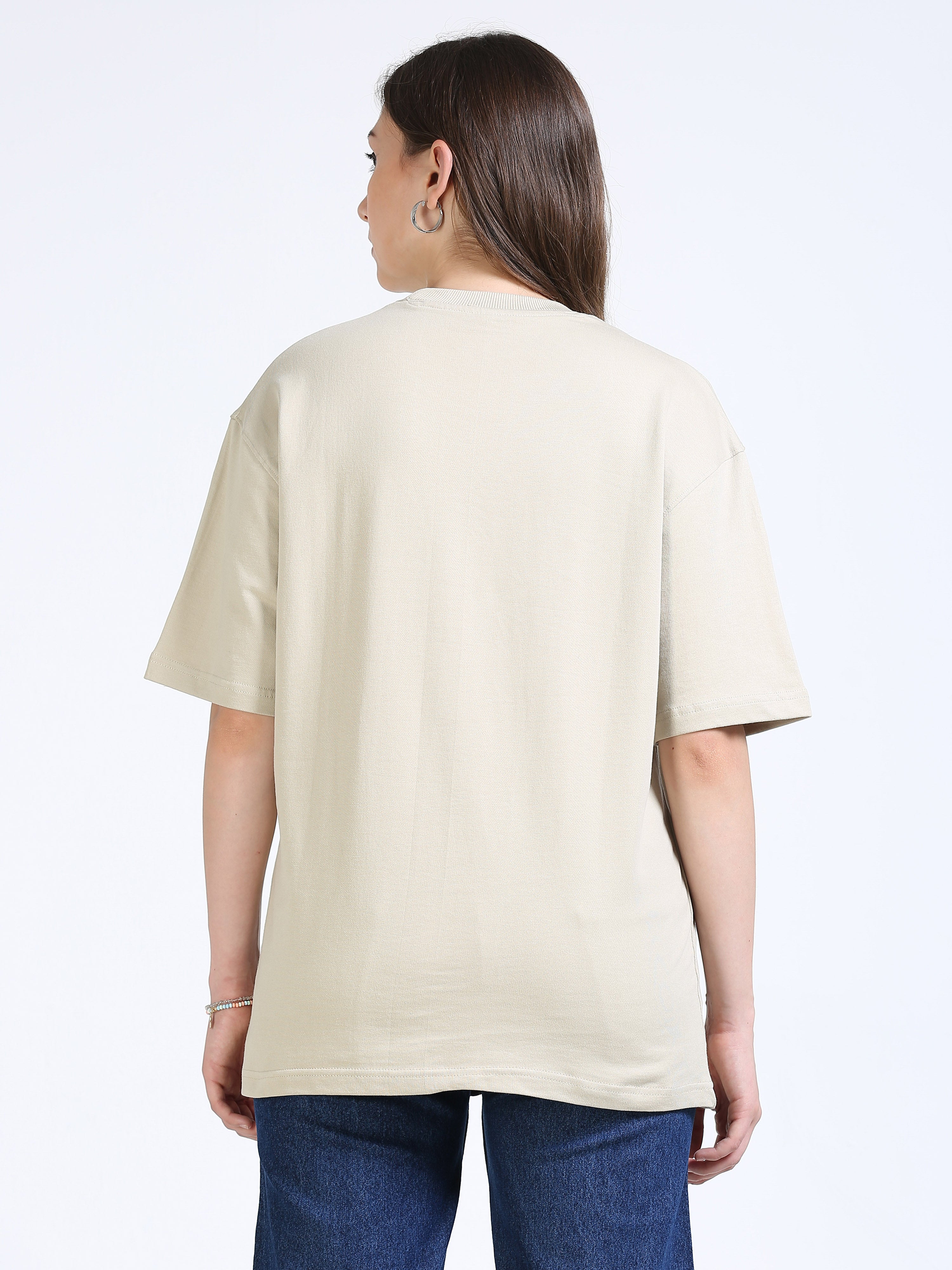 Beige Solid Oversized Tee