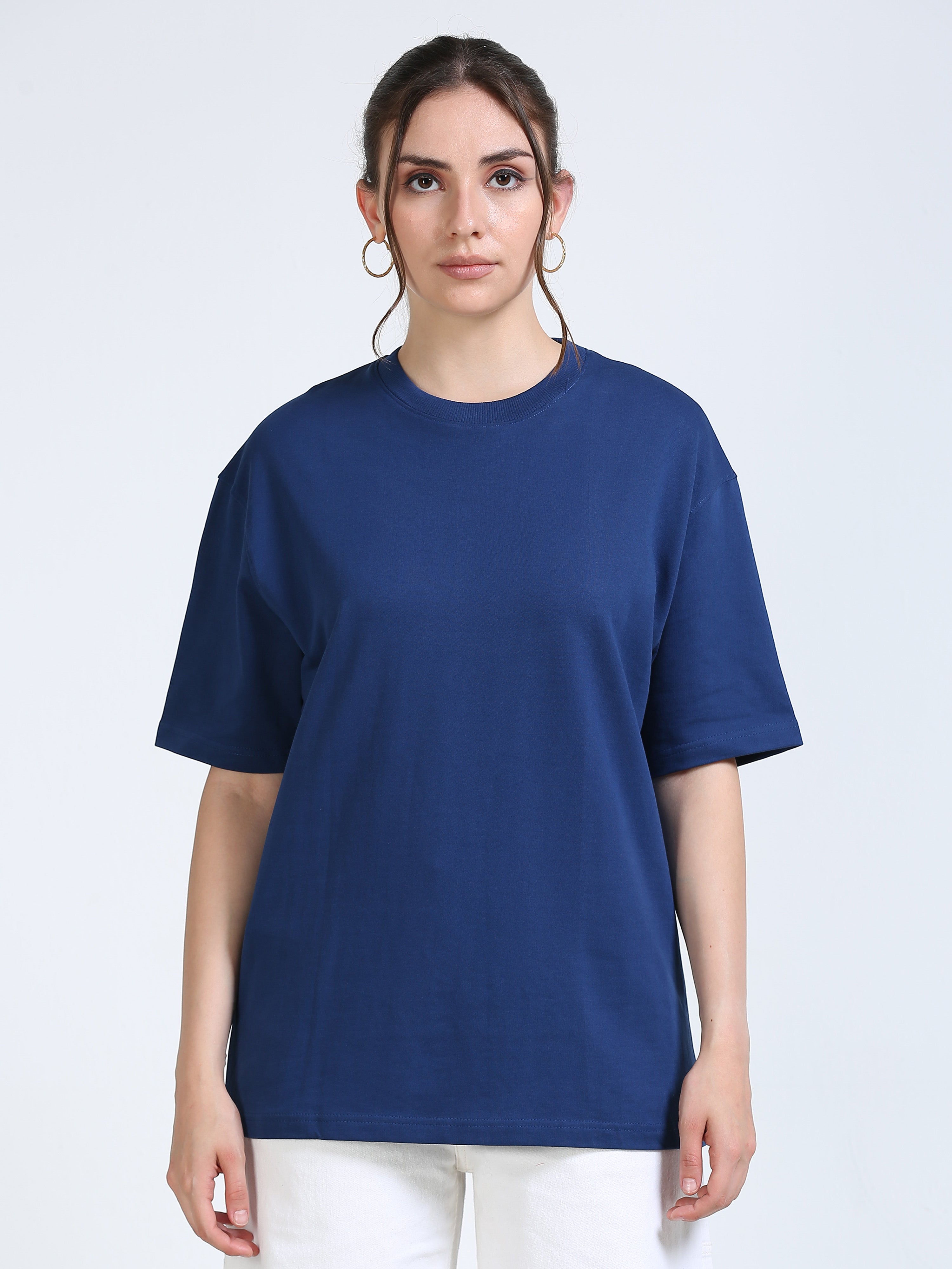 Navy Blue Solid Oversized Tee