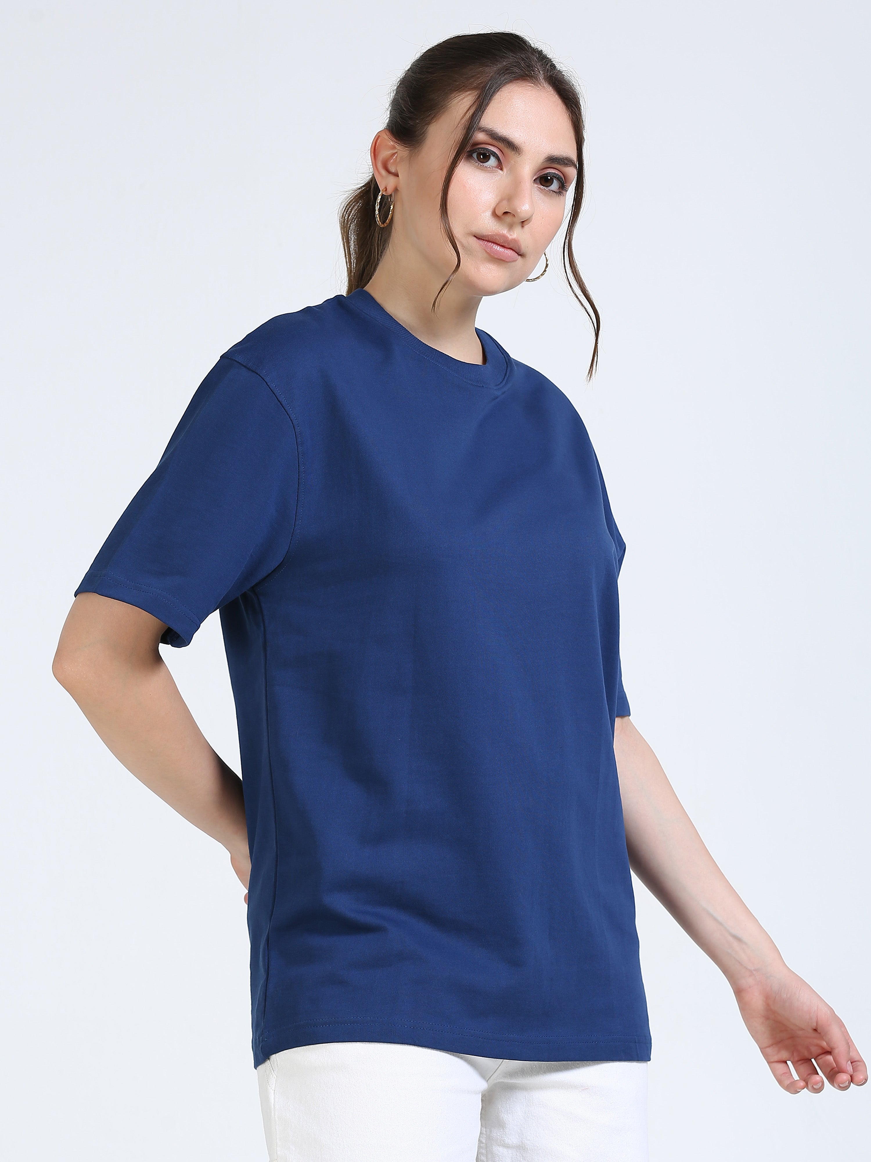 Navy Blue Solid Oversized Tee