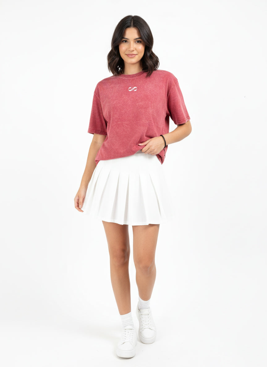 Burgundy Uneven Washed Oversized T-Shirt