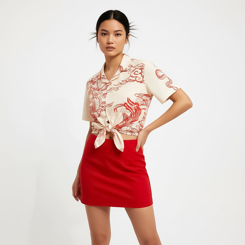 Red Dragon Printed Crop Shirt