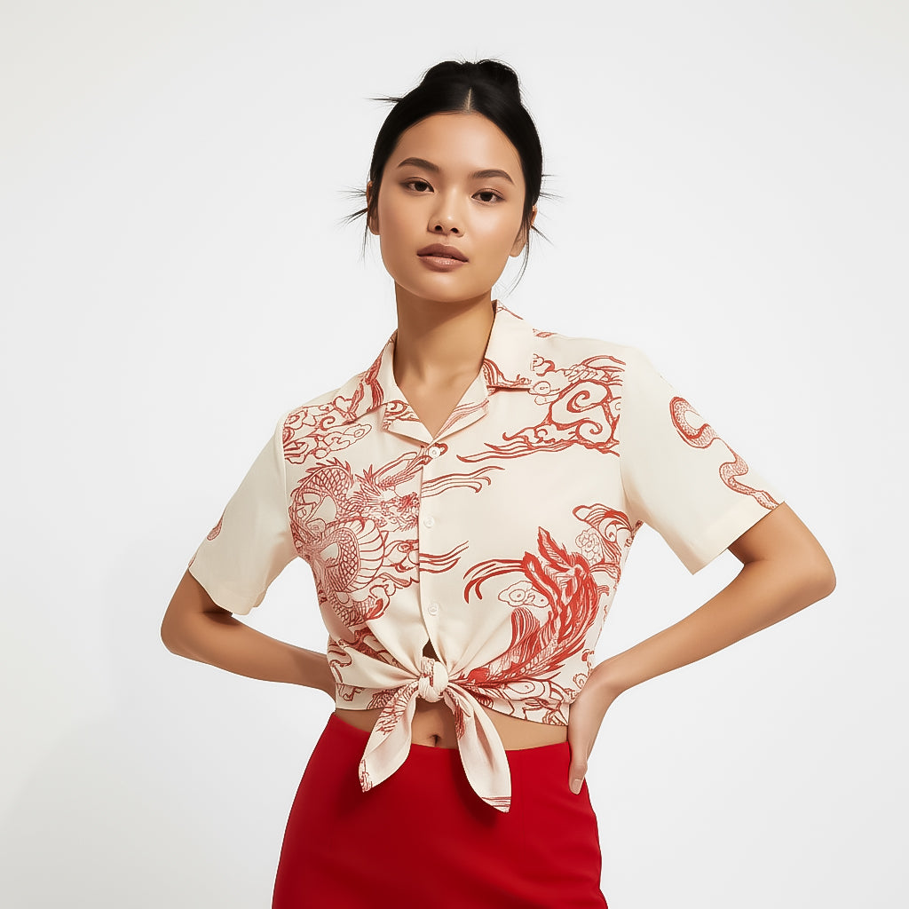Red Dragon Printed Crop Shirt