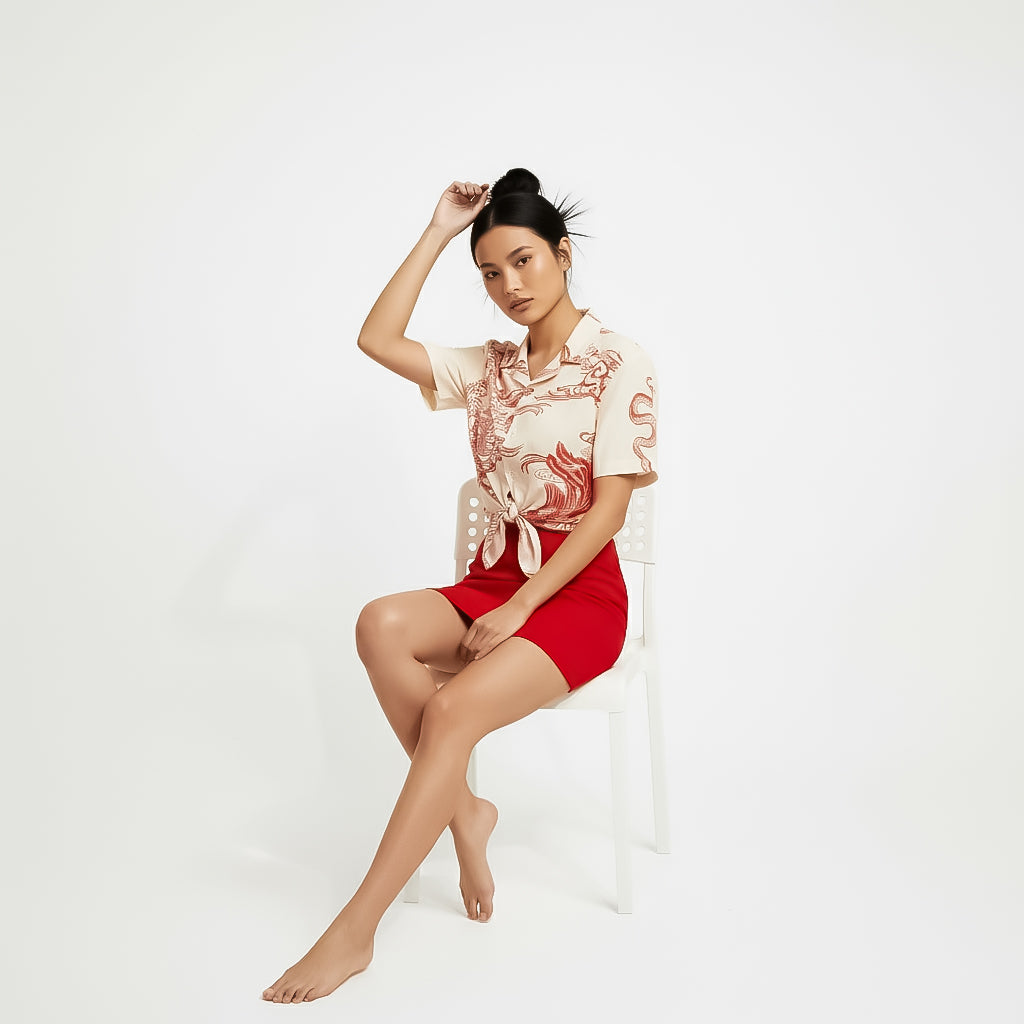Red Dragon Printed Crop Shirt