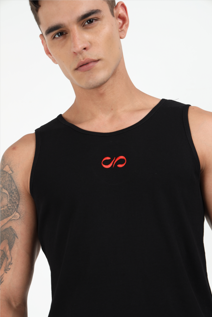 Black Embroidered Men's Tank Top