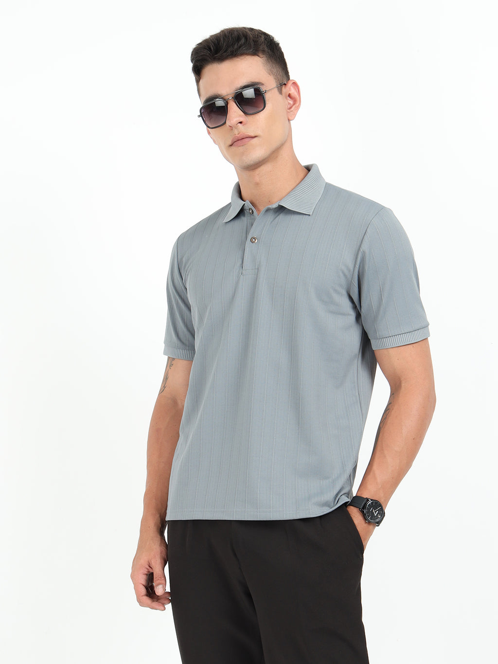 Grey Korean Polo T-Shirt