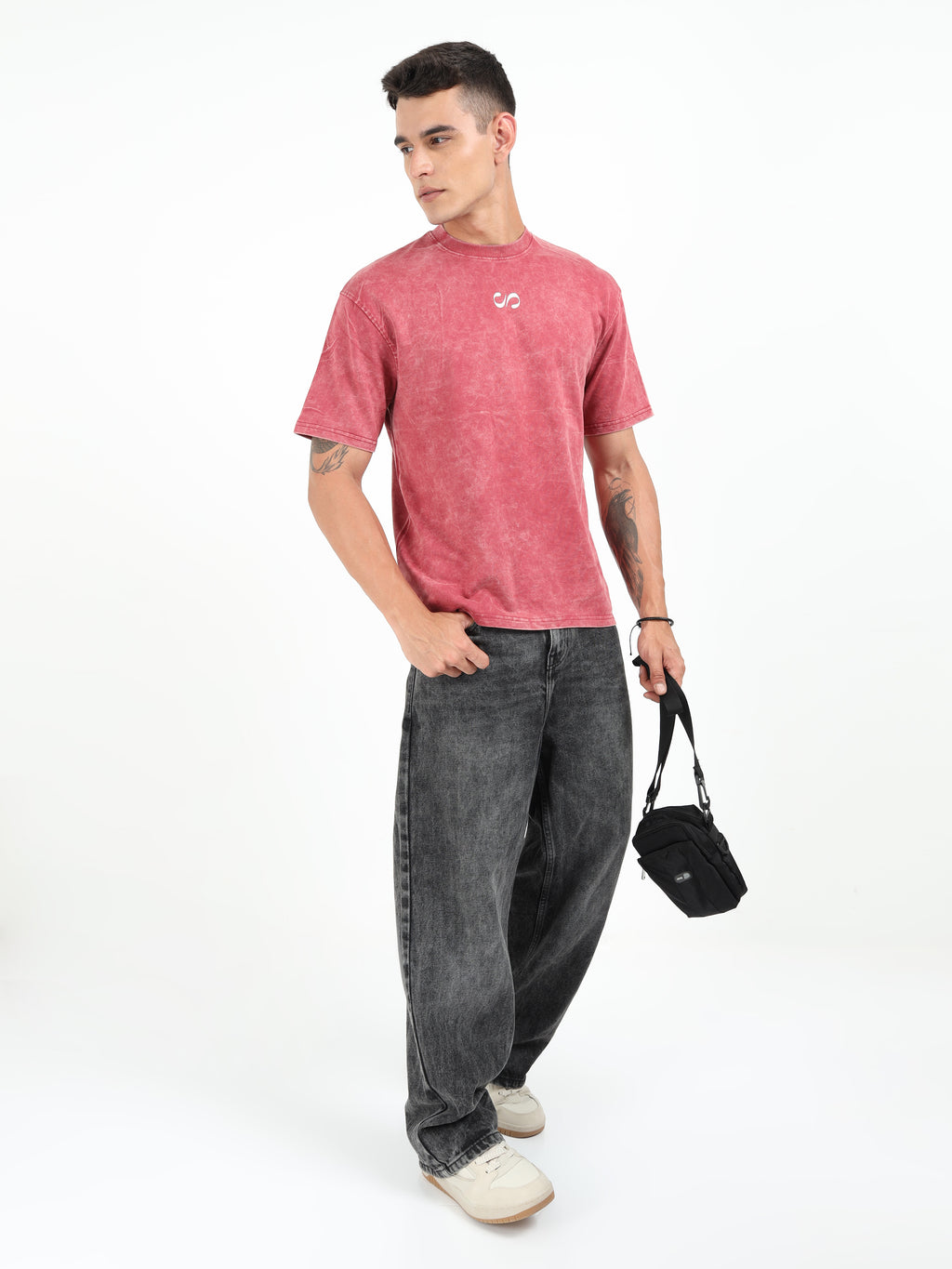 Burgundy Uneven Washed Oversized T-Shirt