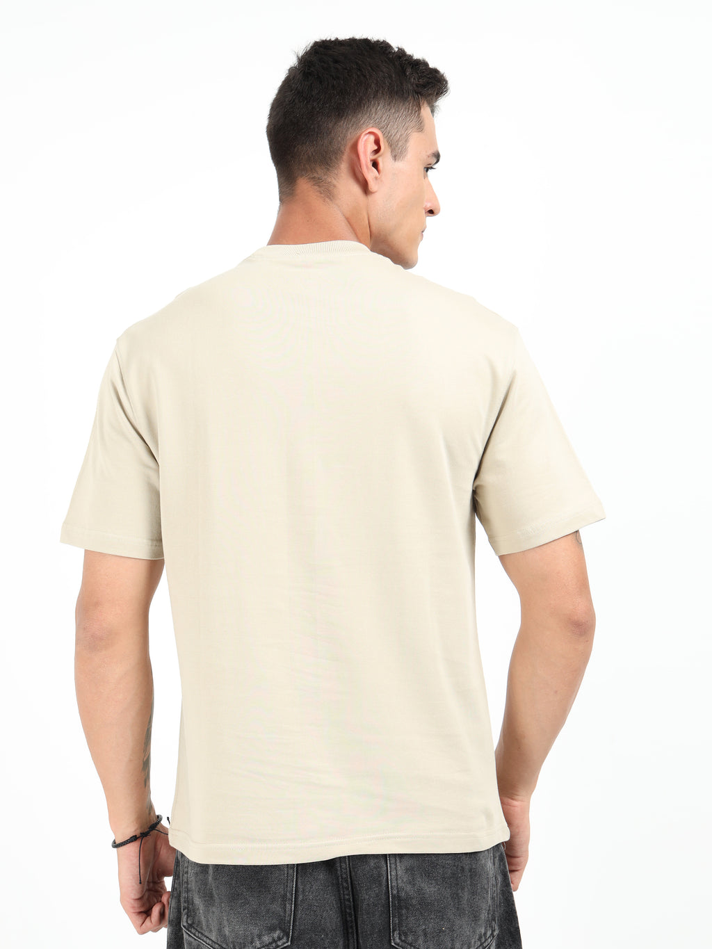 Beige Solid Oversized Tee