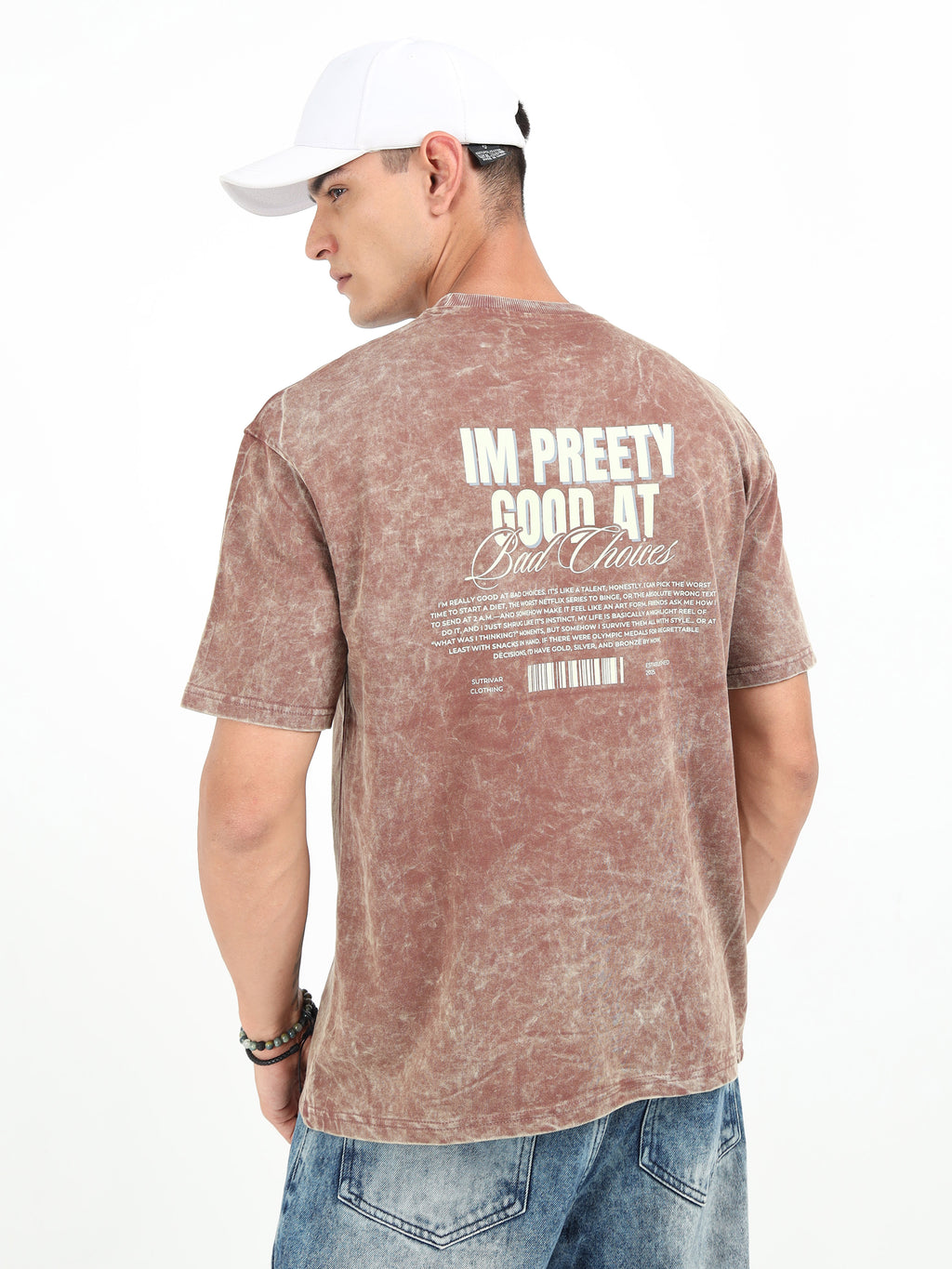 Brown Uneven Washed Oversized T-Shirt