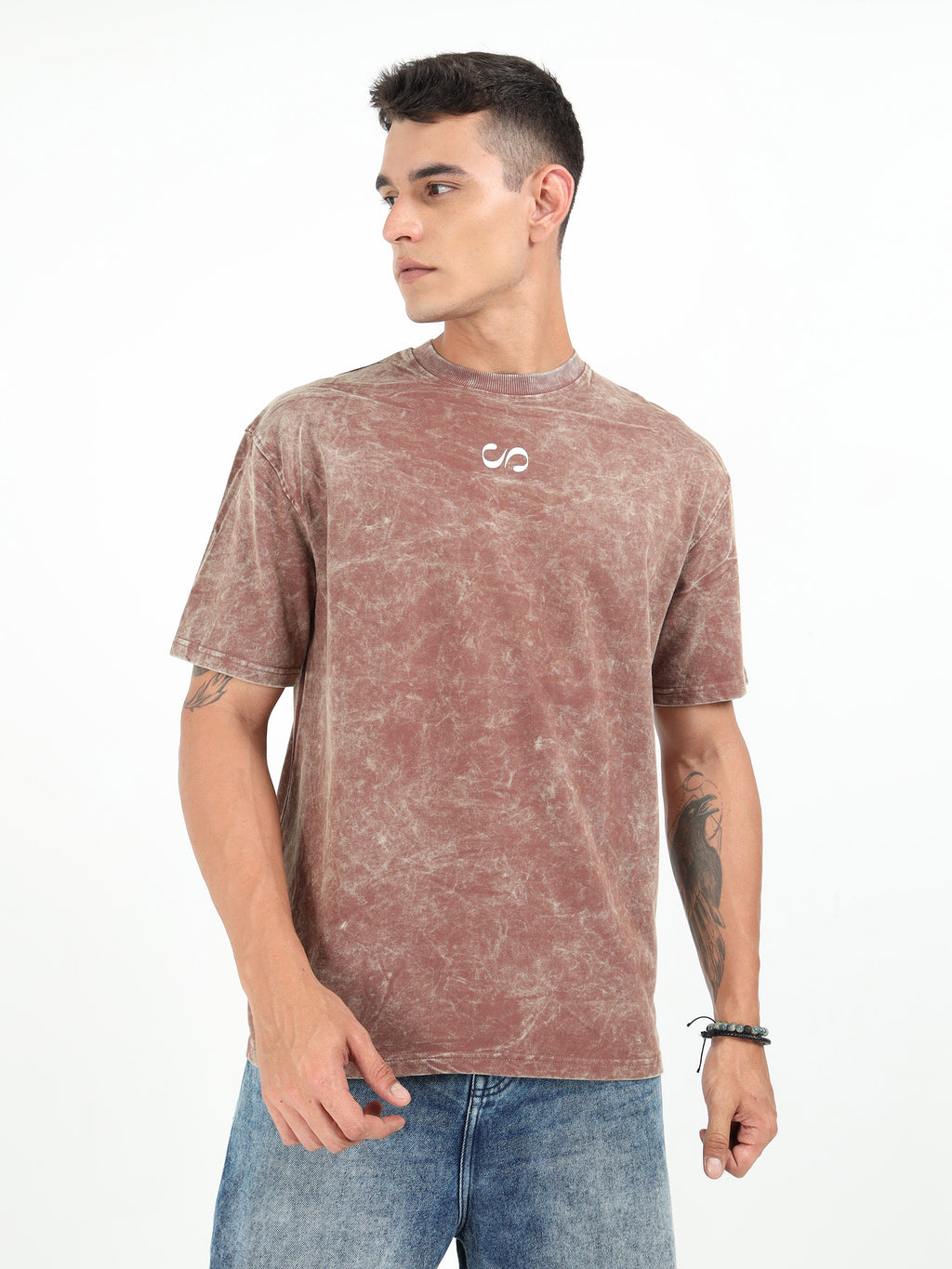 Brown Uneven Washed Oversized T-Shirt