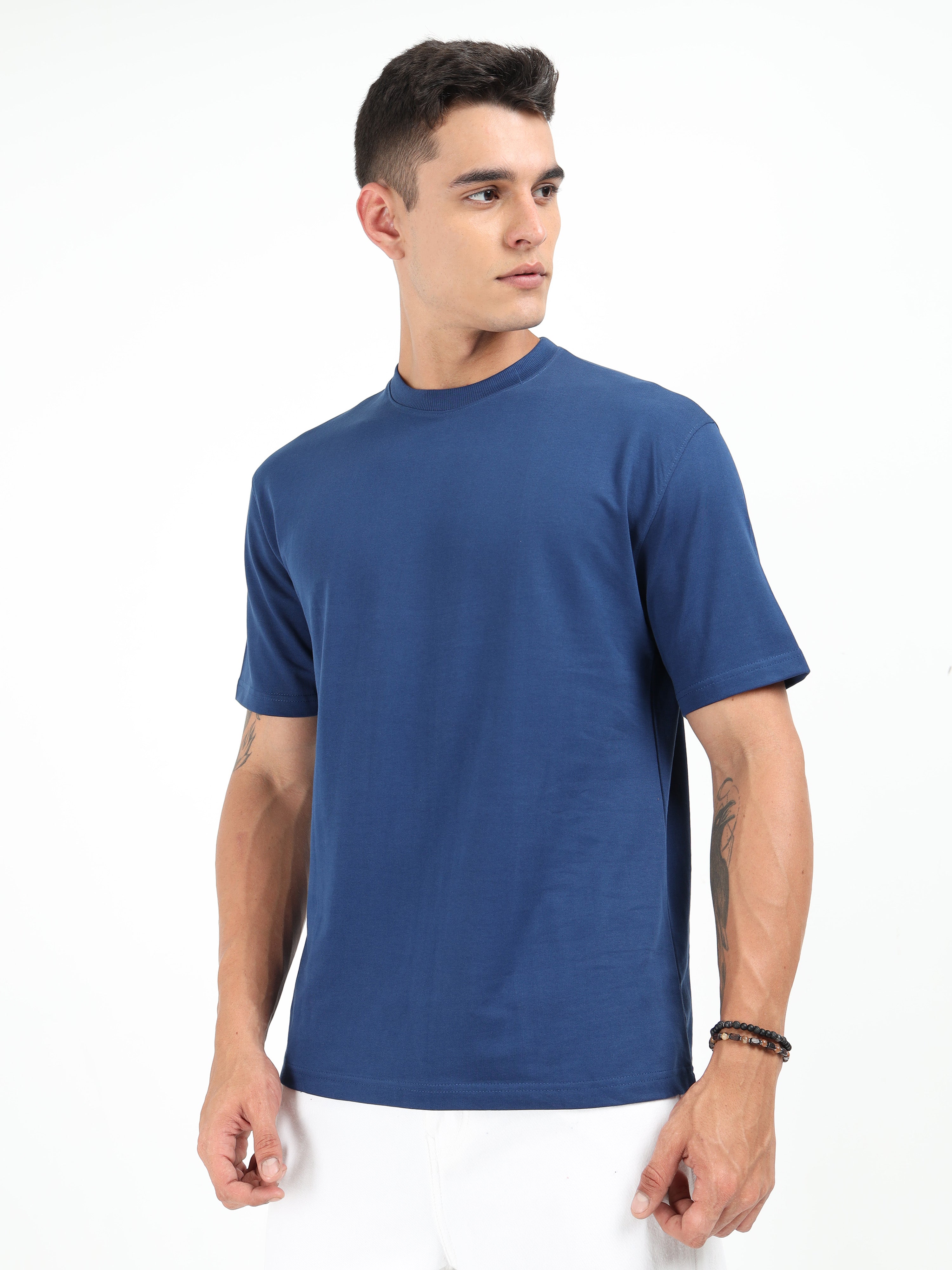 Navy Blue Solid Oversized Tee