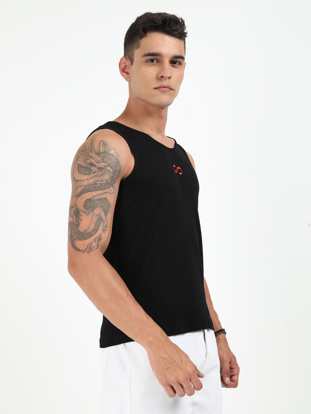 Black Embroidered Men's Tank Top