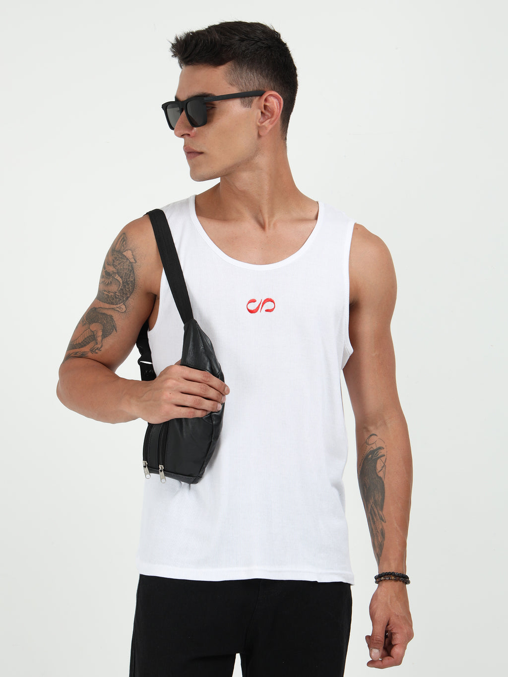 White Embroidered Men's Tank Top
