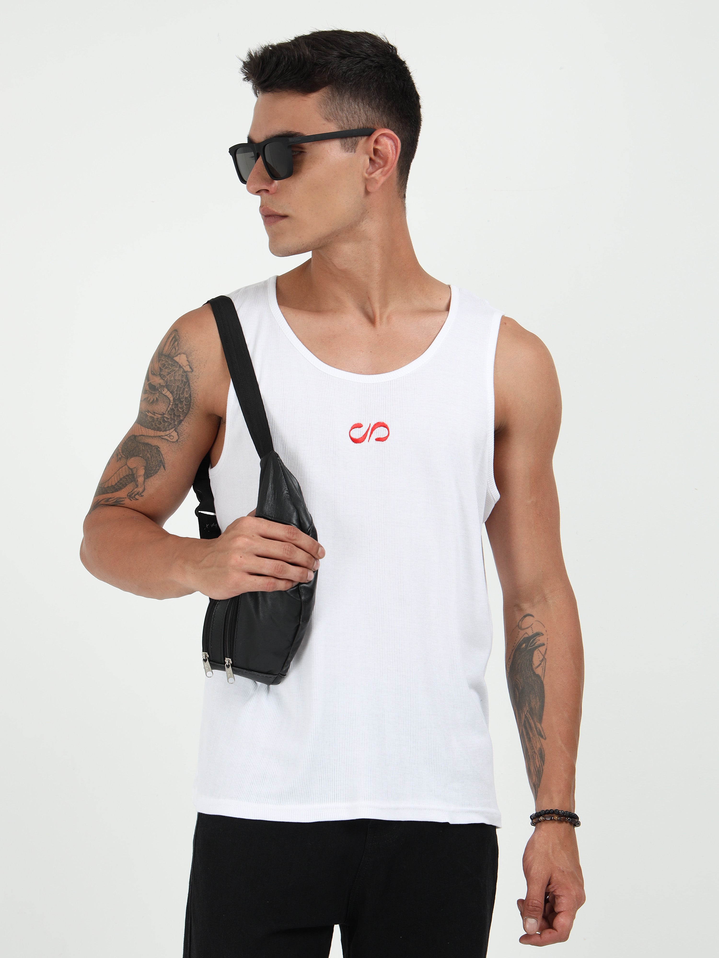White Embroidered Men's Tank Top