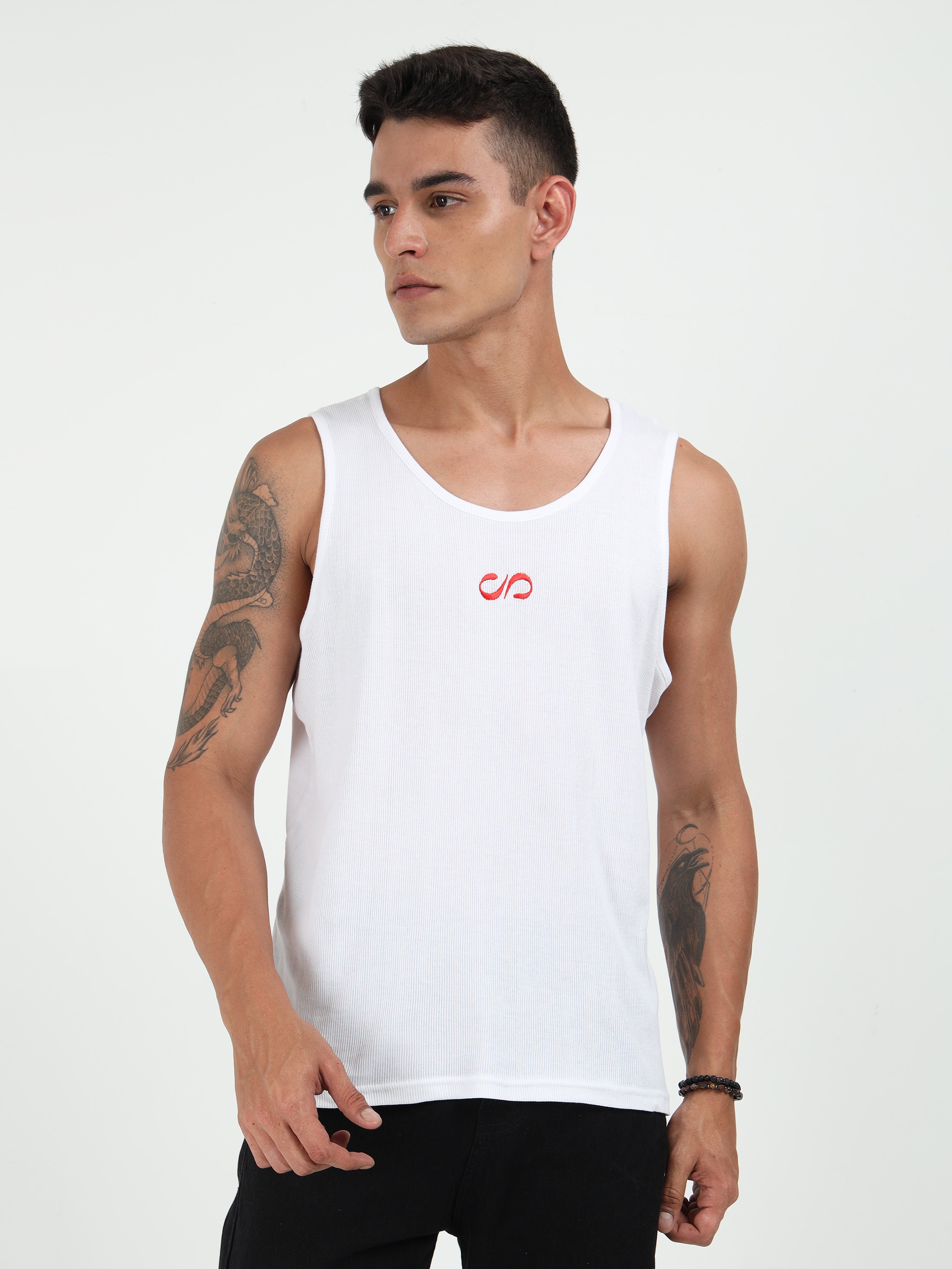 White Embroidered Men's Tank Top
